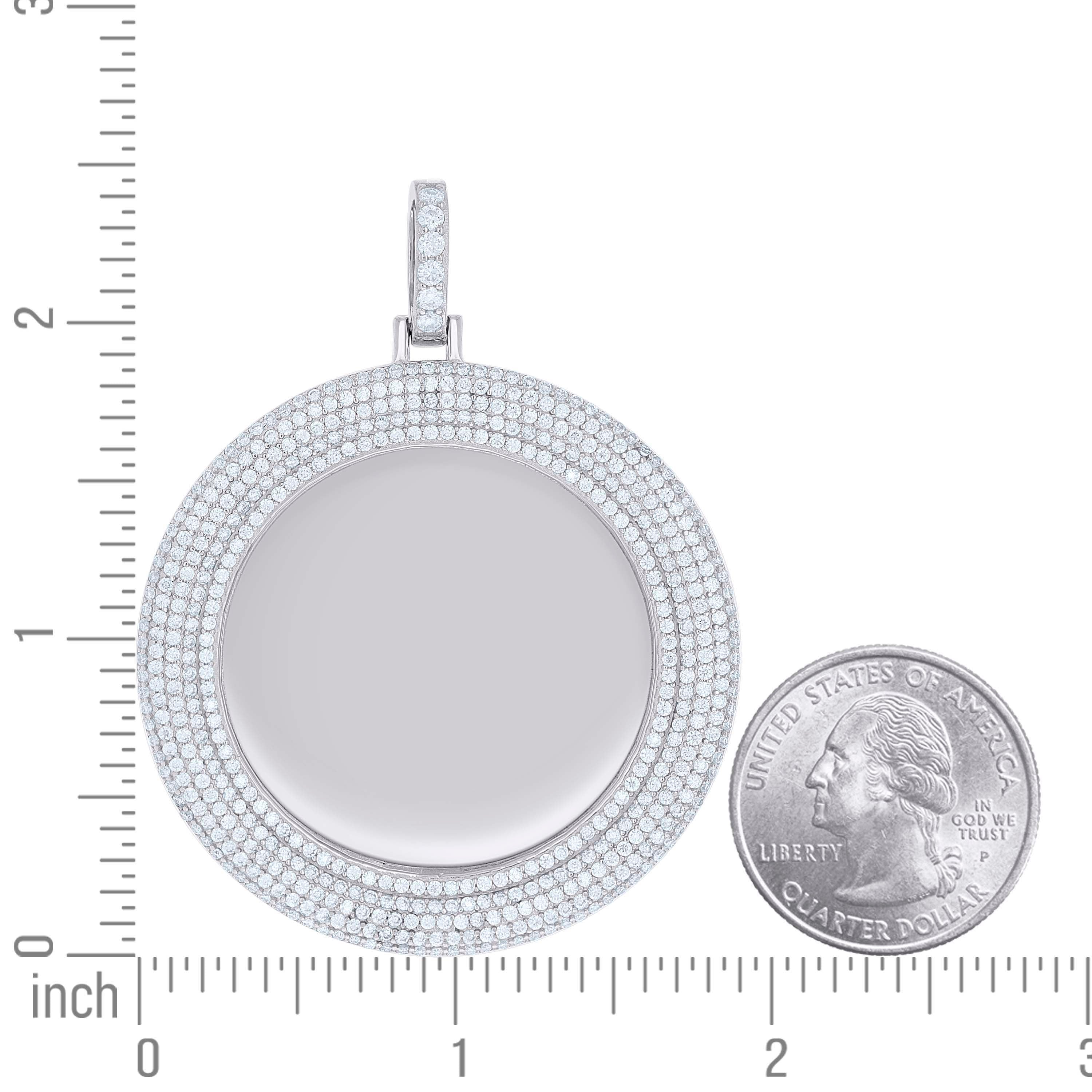 925 Sterling Silver Unisex Cubic-Zirconia Memory Circle Photo Frame Charm Pendant
