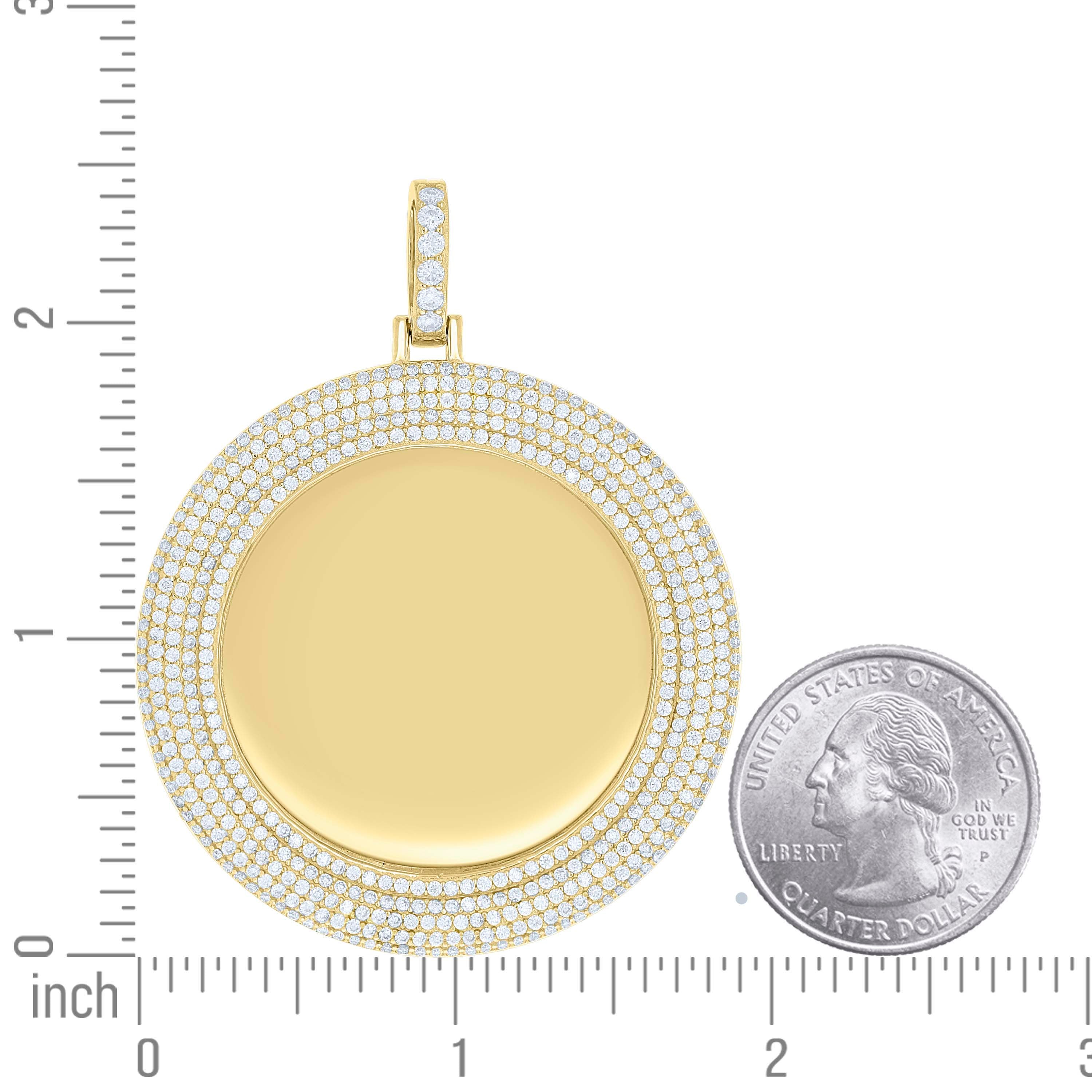 925 Sterling Silver Yellow-tone Unisex Cubic-Zirconia Memory Circle Photo Frame Charm Pendant