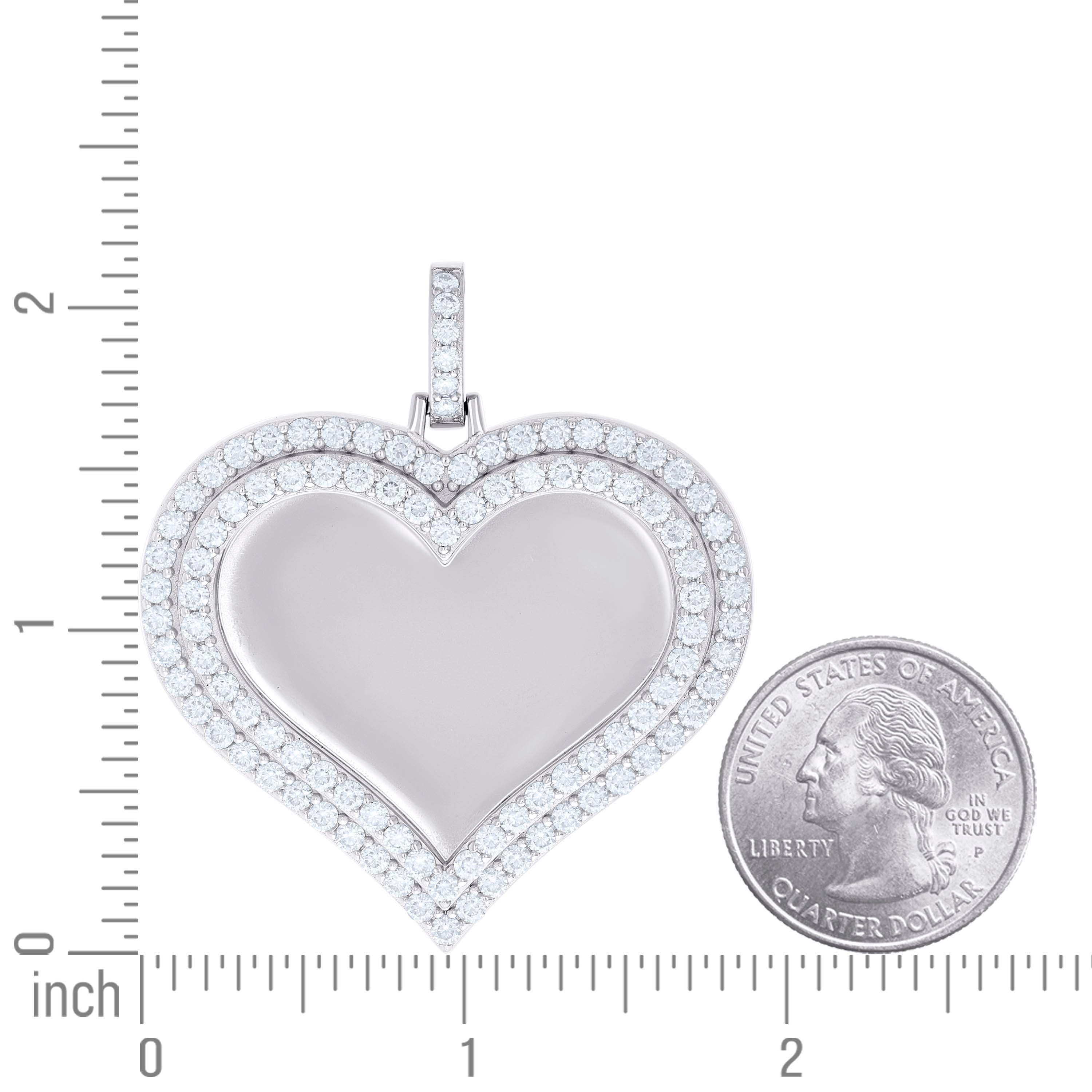 925 Sterling Silver Women Cubic-Zirconia Heart Photo Frame Charm Pendant