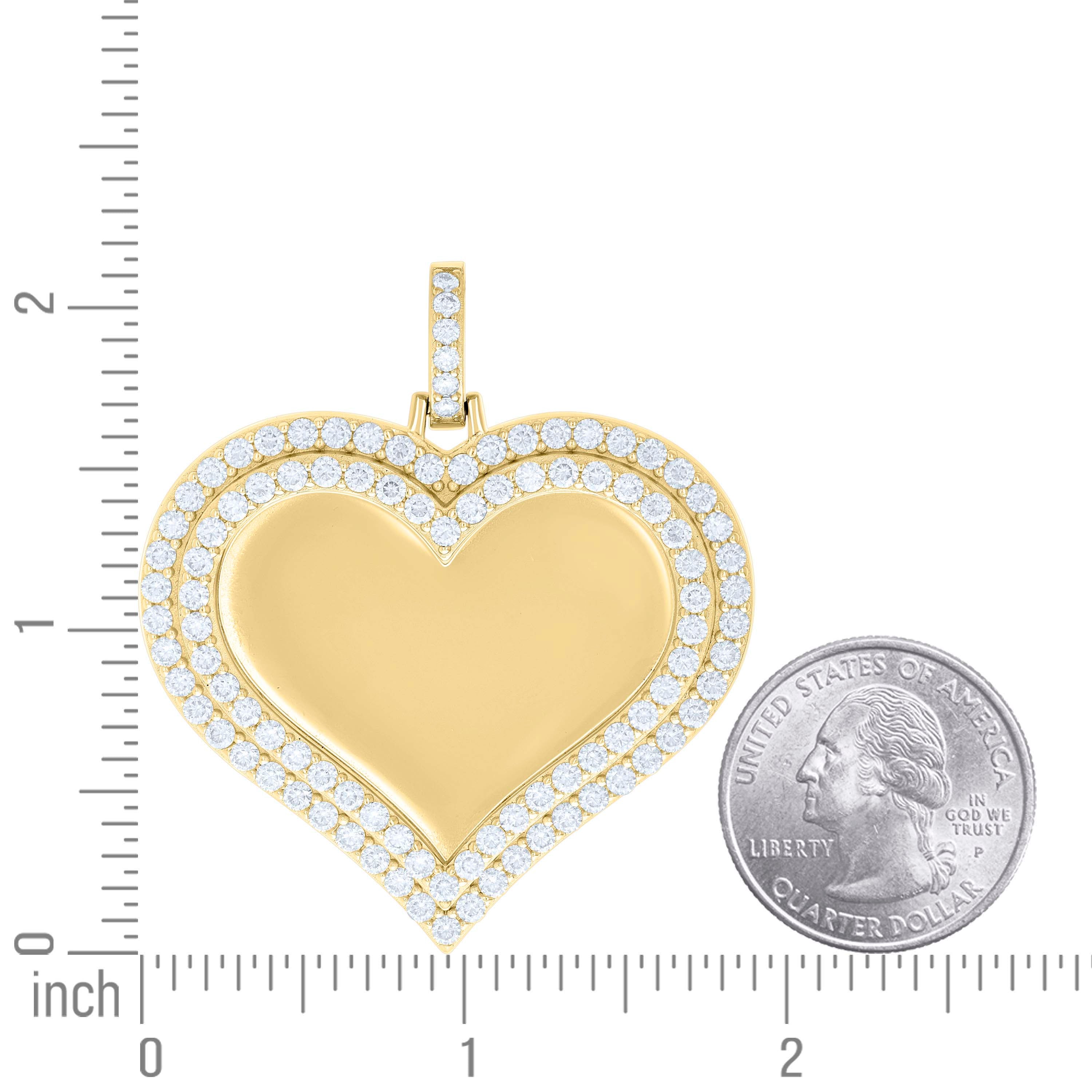 925 Sterling Silver Yellow-tone Women Cubic-Zirconia Heart Photo Frame Charm Pendant