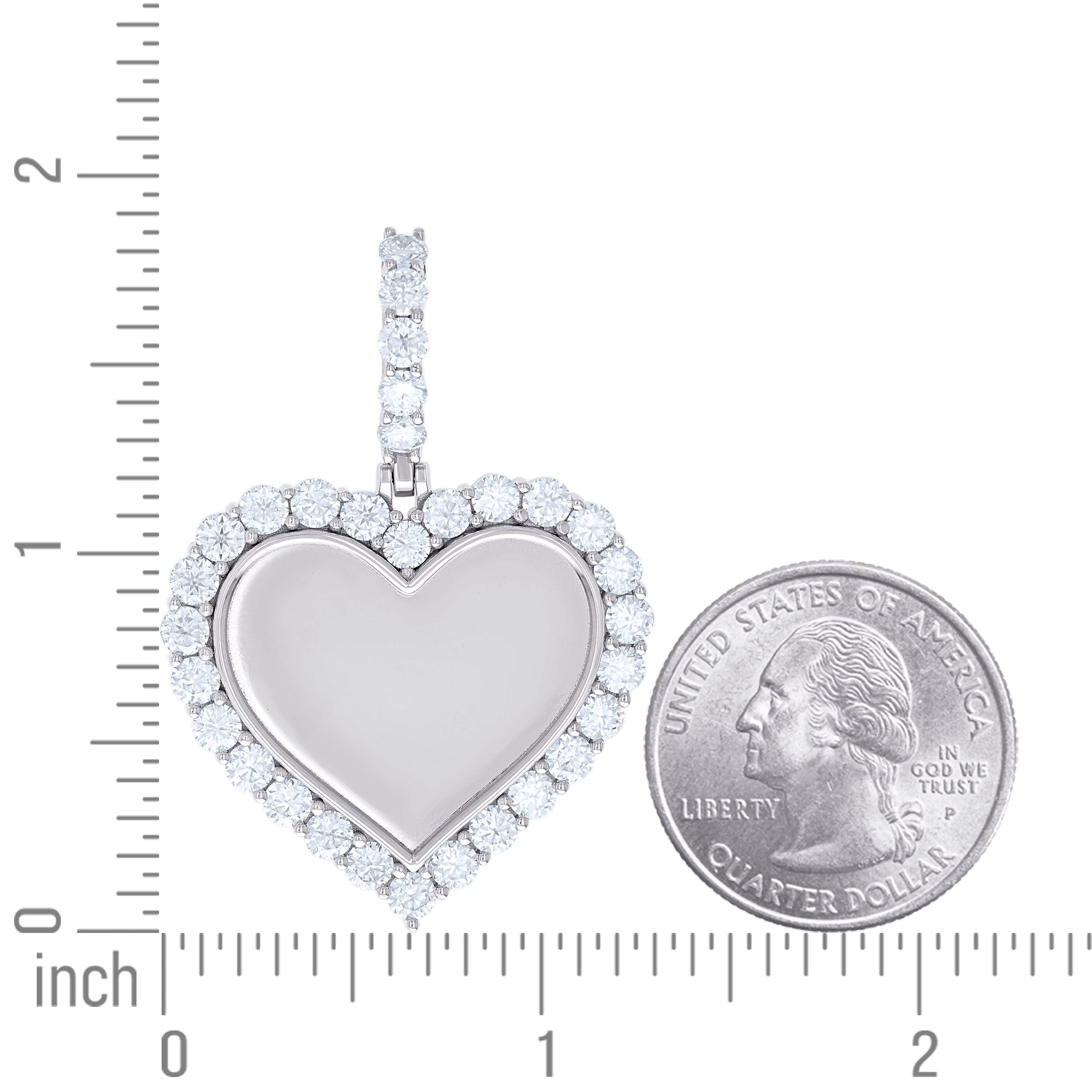 925 Sterling Silver Women Cubic-Zirconia Heart Photo Frame Charm Pendant