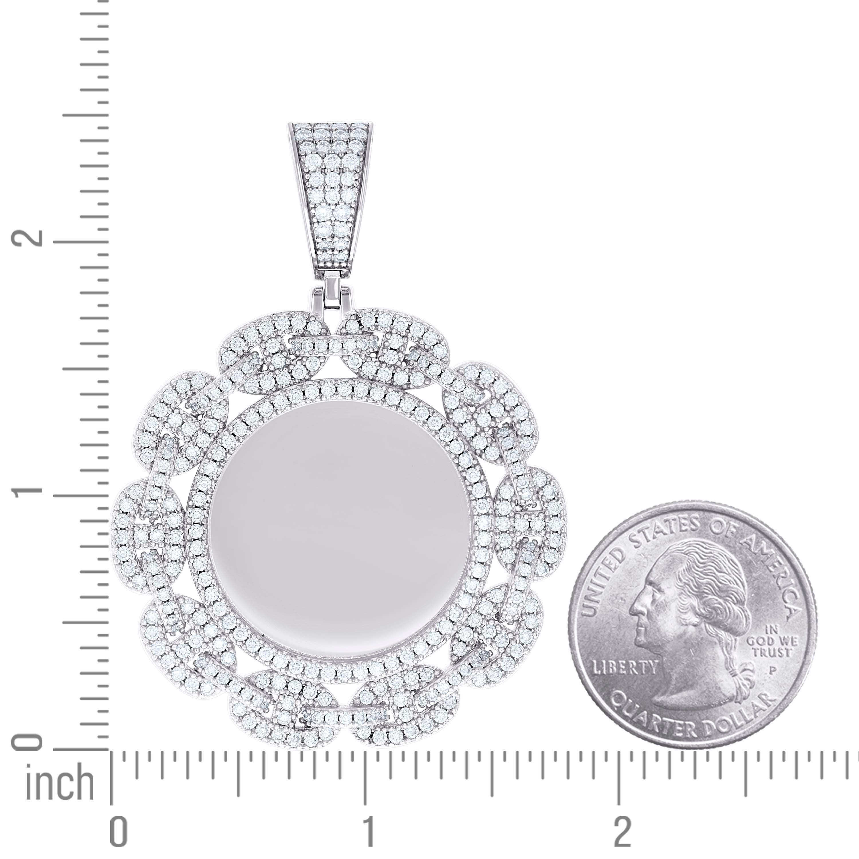 925 Sterling Silver Unisex Cubic-Zirconia Memory Circle Photo Frame Charm Pendant