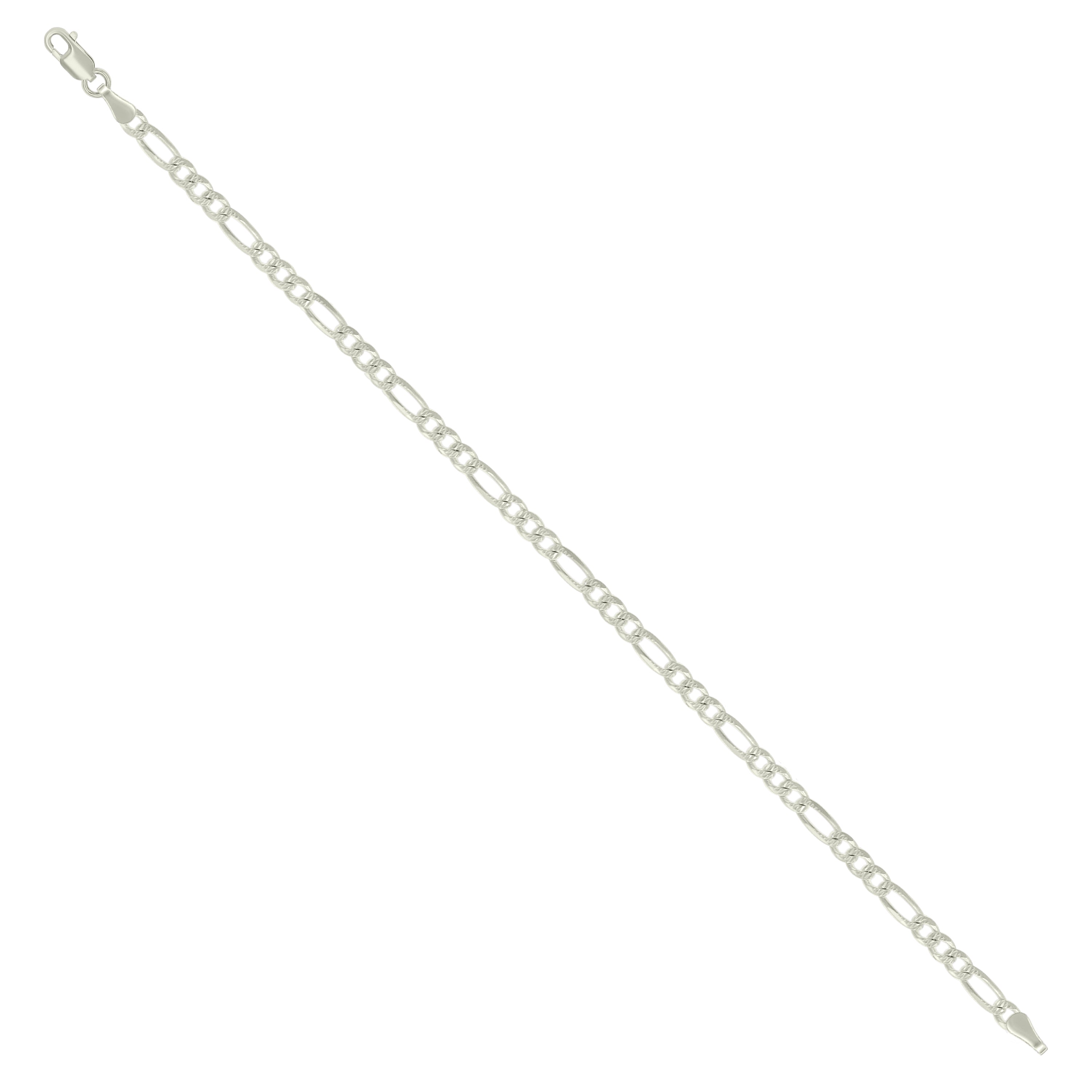 925 Sterling Silver Solid Pave Classic Figaro Silver Plated 080 3.0mm