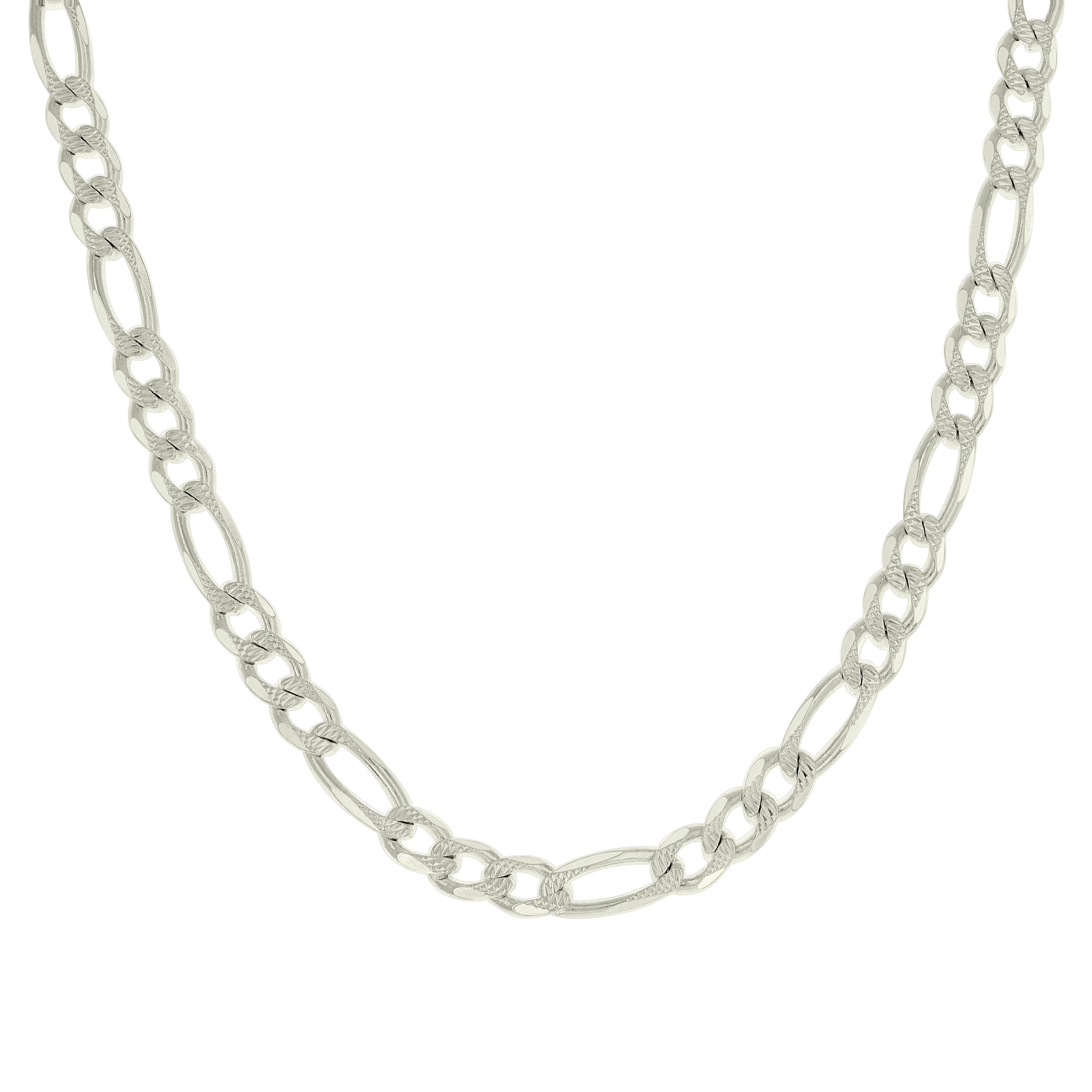 925 Sterling Silver Solid Pave Classic Figaro Silver Plated 080 3.0mm