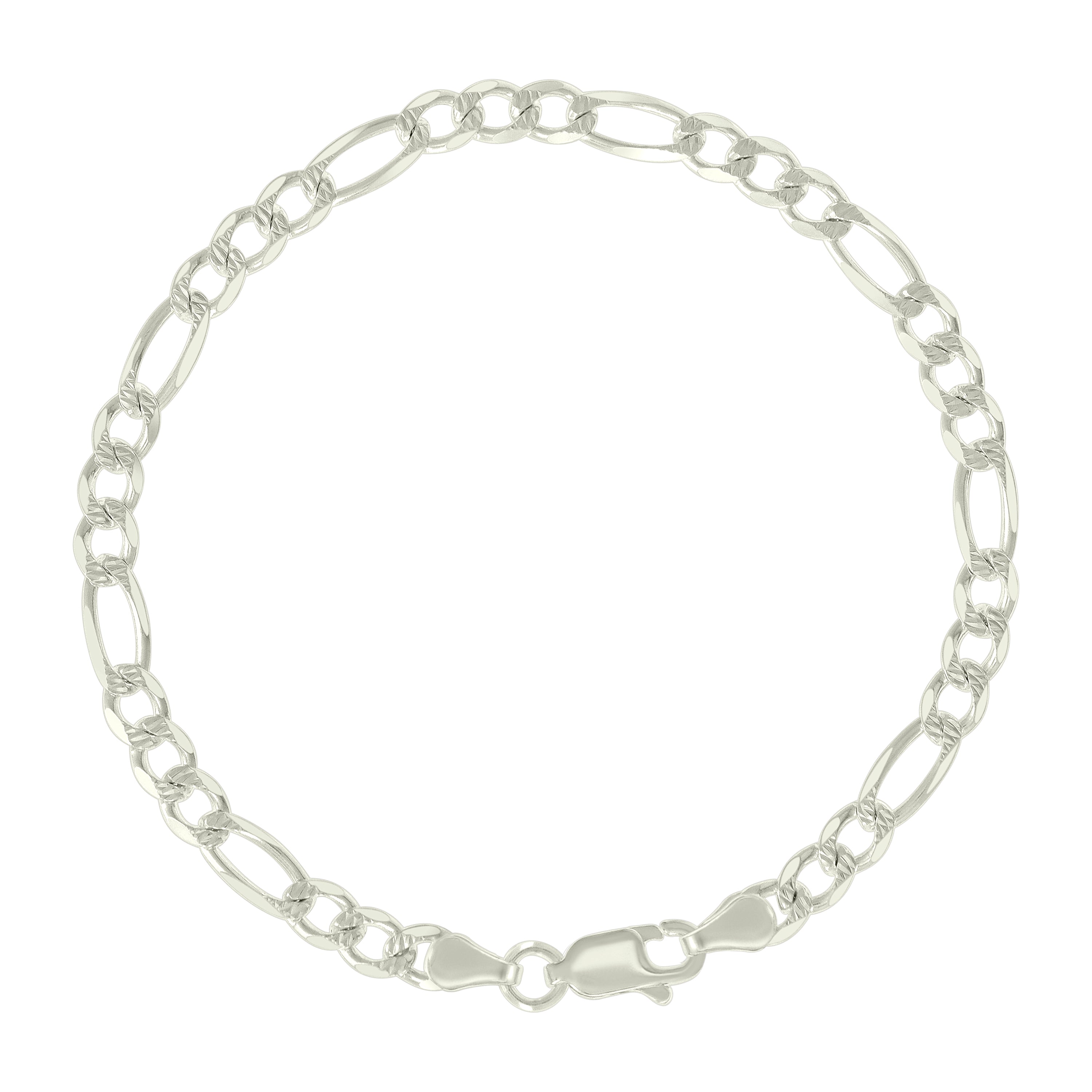 925 Sterling Silver Solid Pave Classic Figaro Silver Plated 080 3.0mm