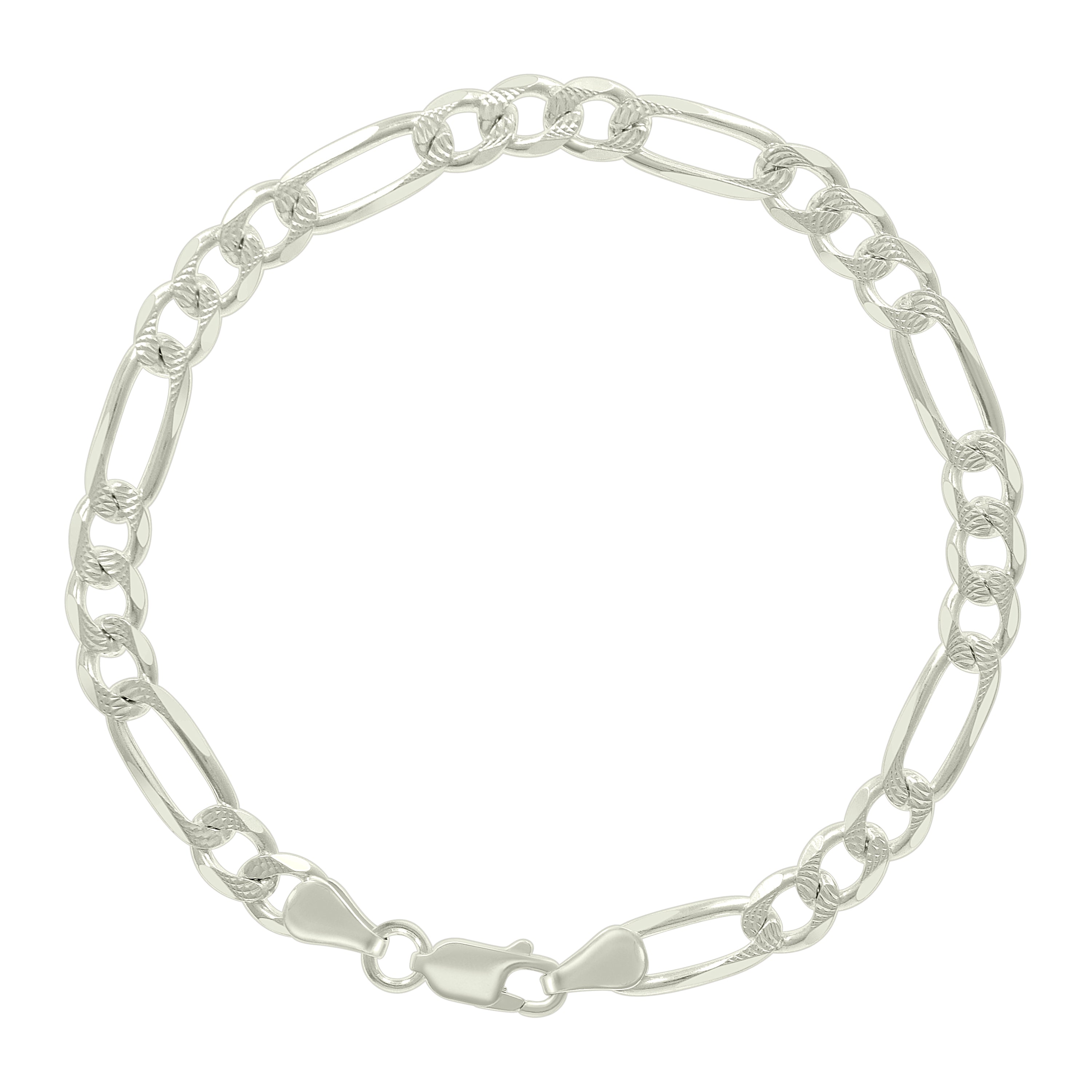 925 Sterling Silver Solid Pave Classic Figaro Silver Plated 080 3.0mm