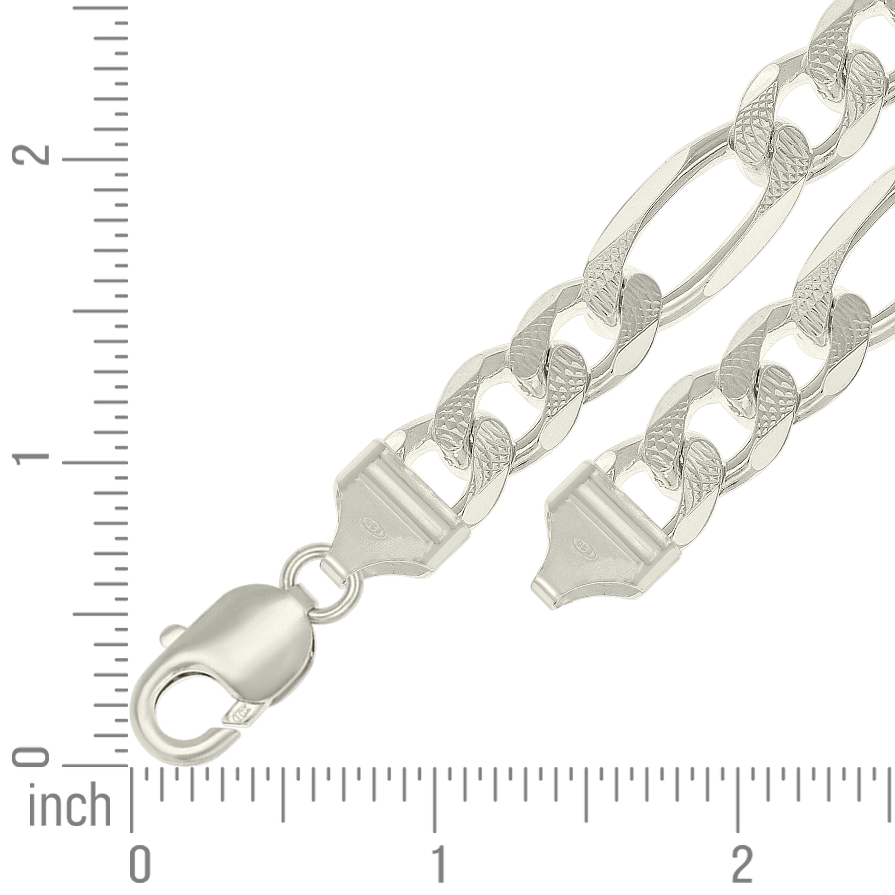 925 Sterling Silver Solid Pave Classic Figaro Silver Plated 080 3.0mm