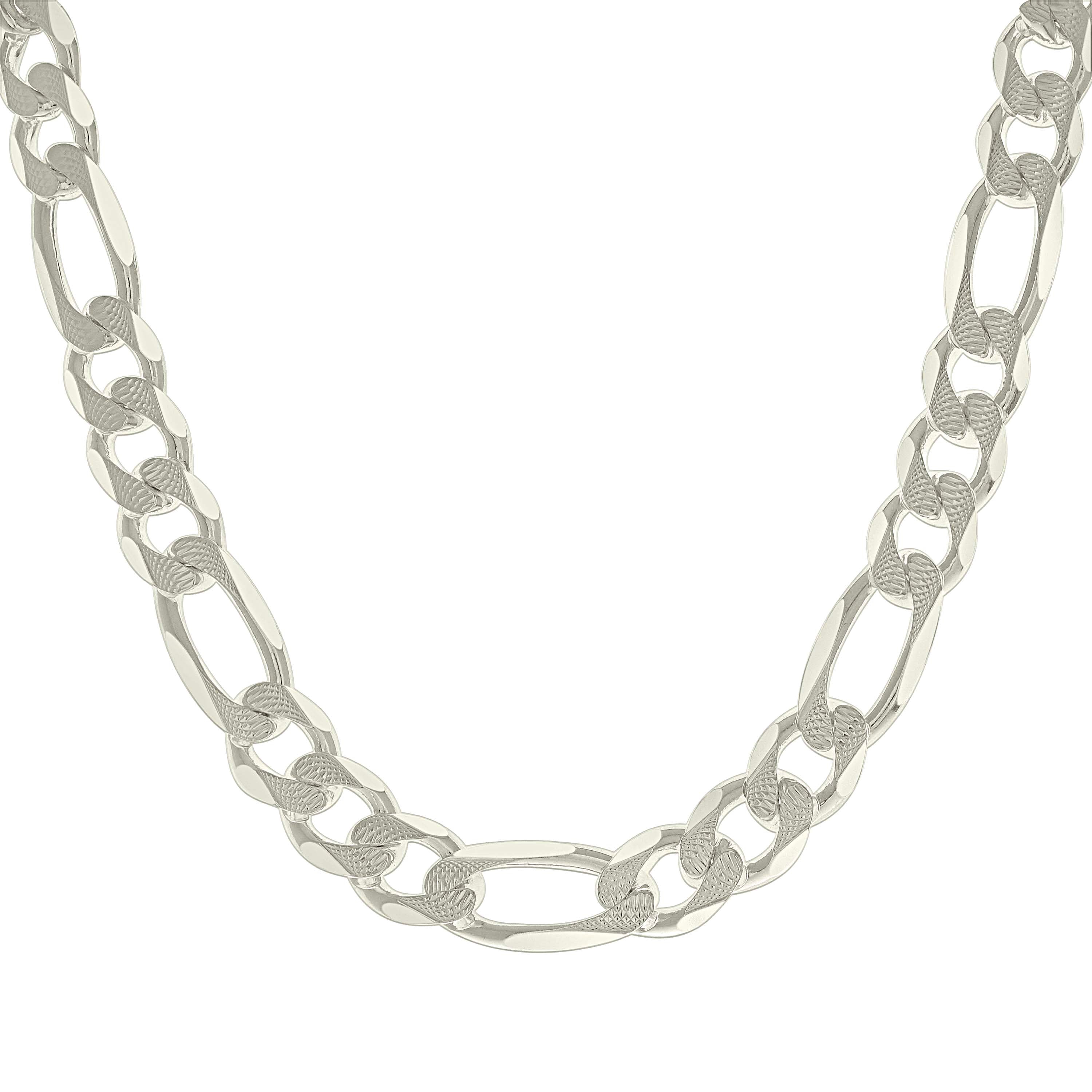 925 Sterling Silver Solid Pave Classic Figaro Silver Plated 080 3.0mm