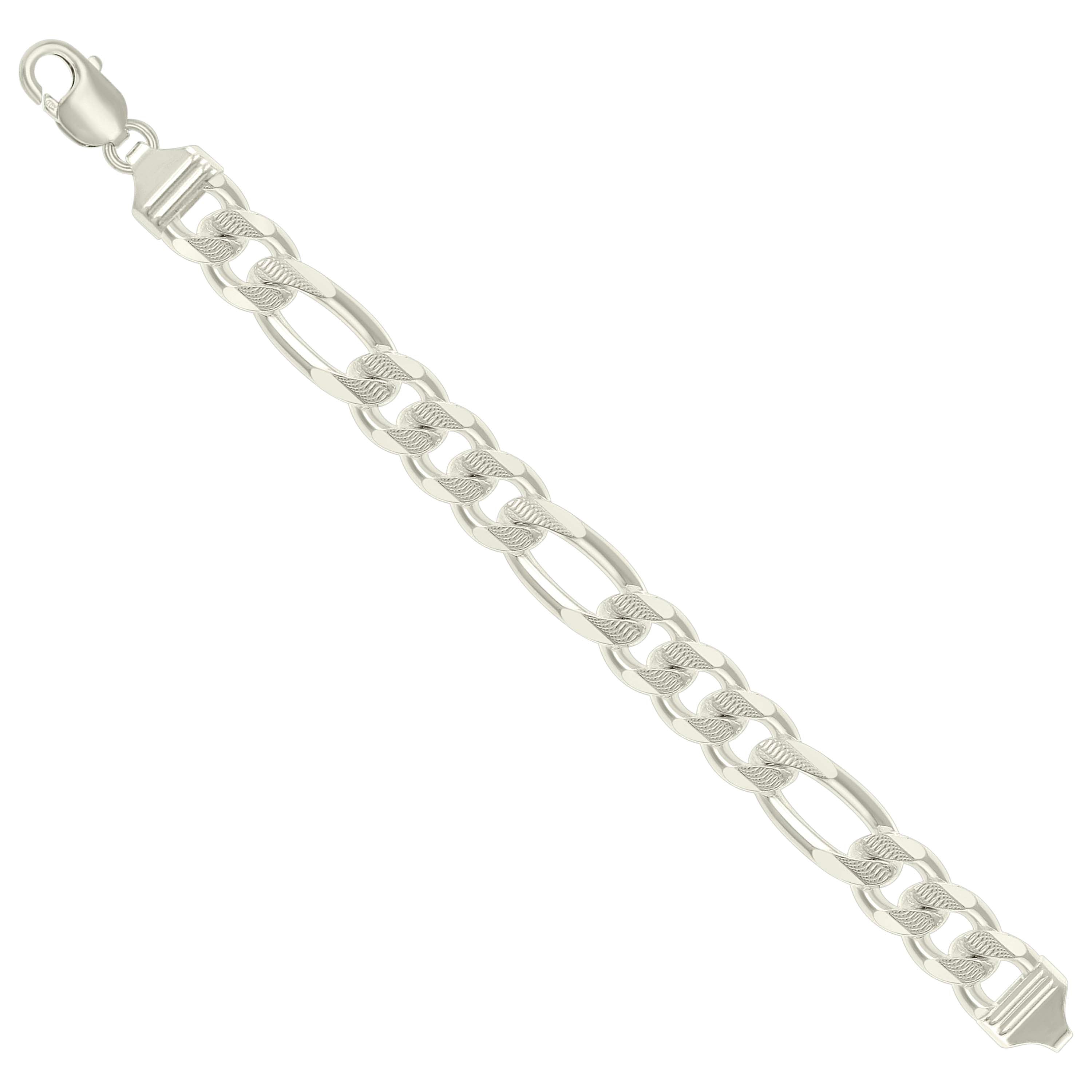 925 Sterling Silver Solid Pave Classic Figaro Silver Plated 080 3.0mm