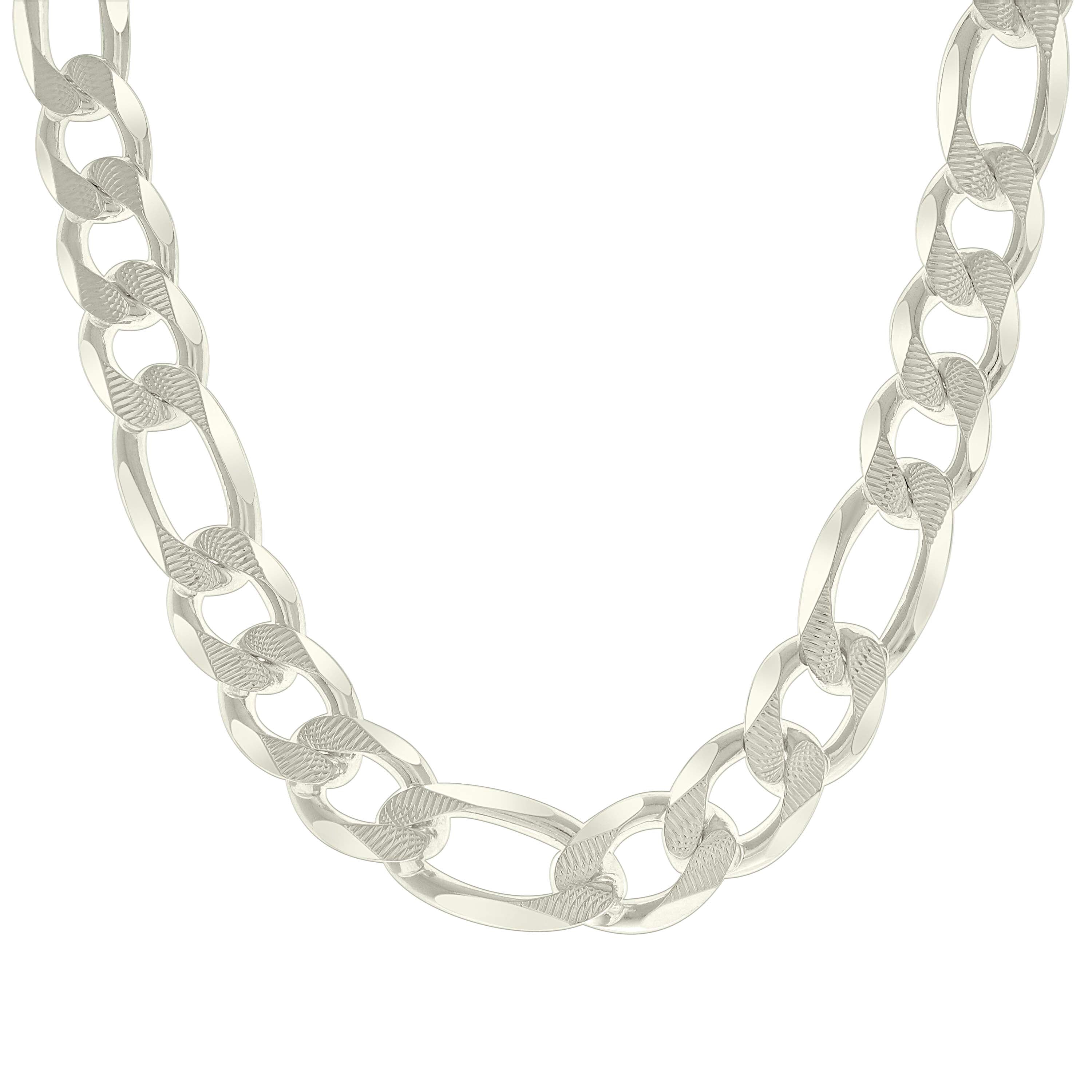 925 Sterling Silver Solid Pave Classic Figaro Silver Plated 080 3.0mm
