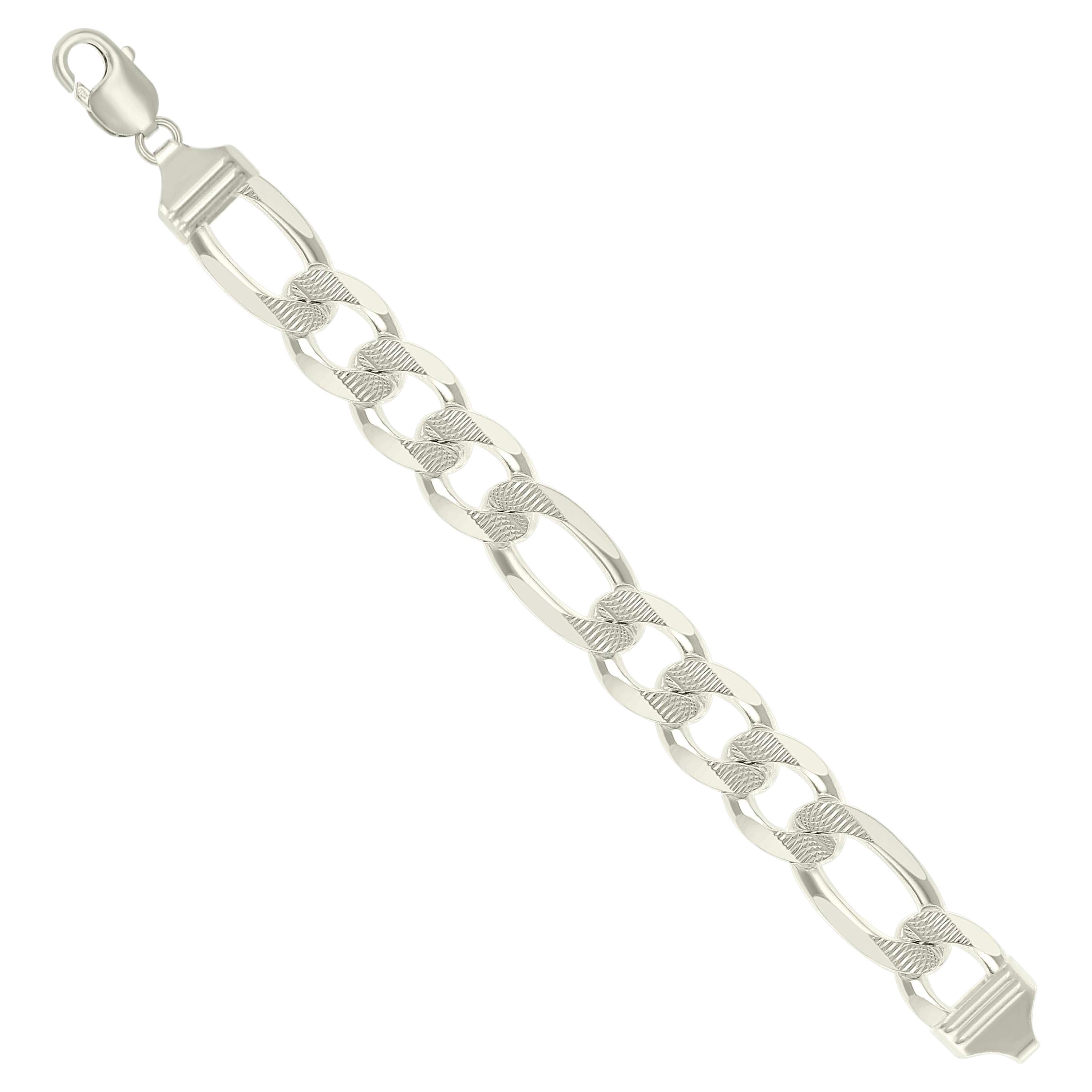 925 Sterling Silver Solid Pave Classic Figaro Silver Plated 080 3.0mm