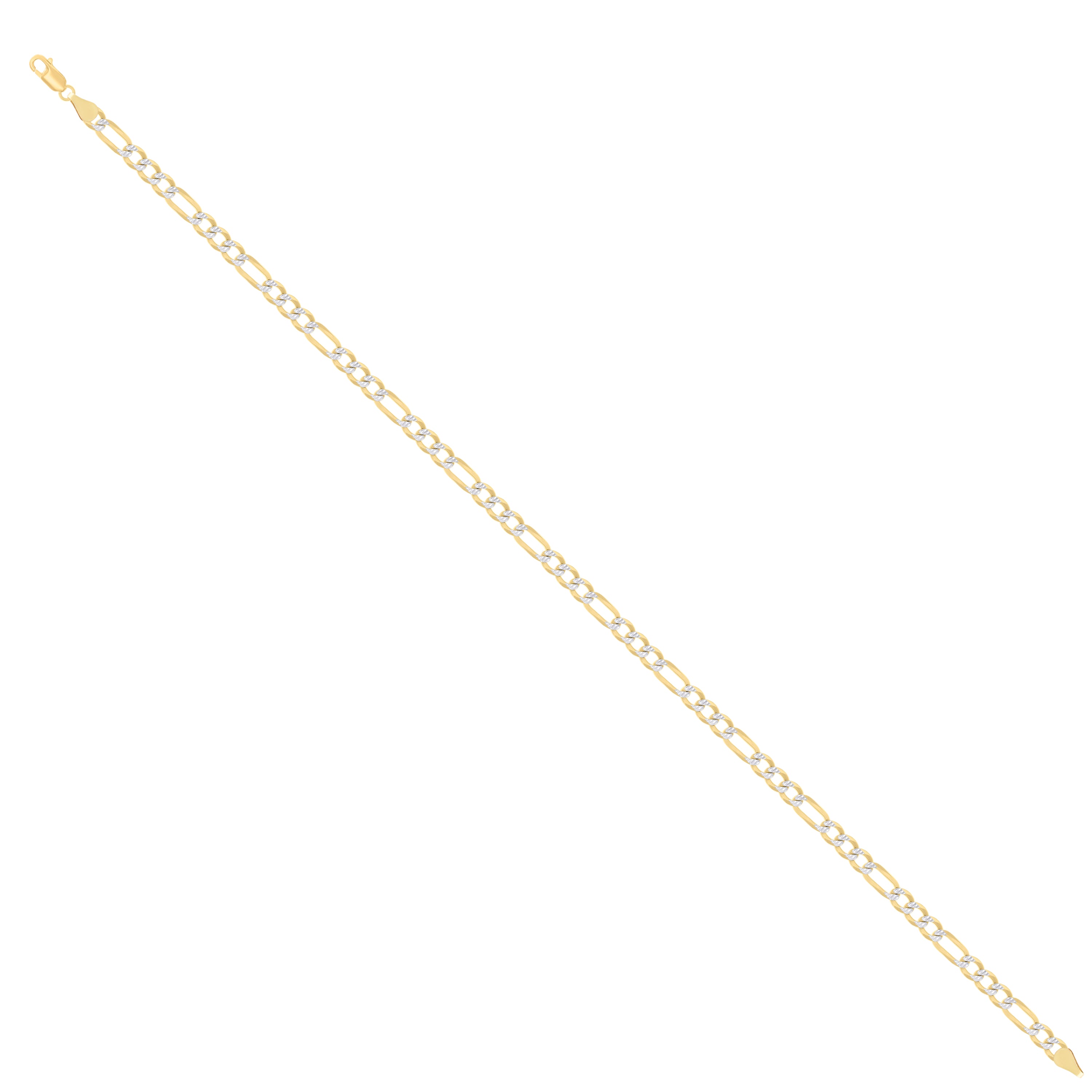 925 Sterling Silver Pave Super Flat Figaro Chain Two Tone 080 2.6mm