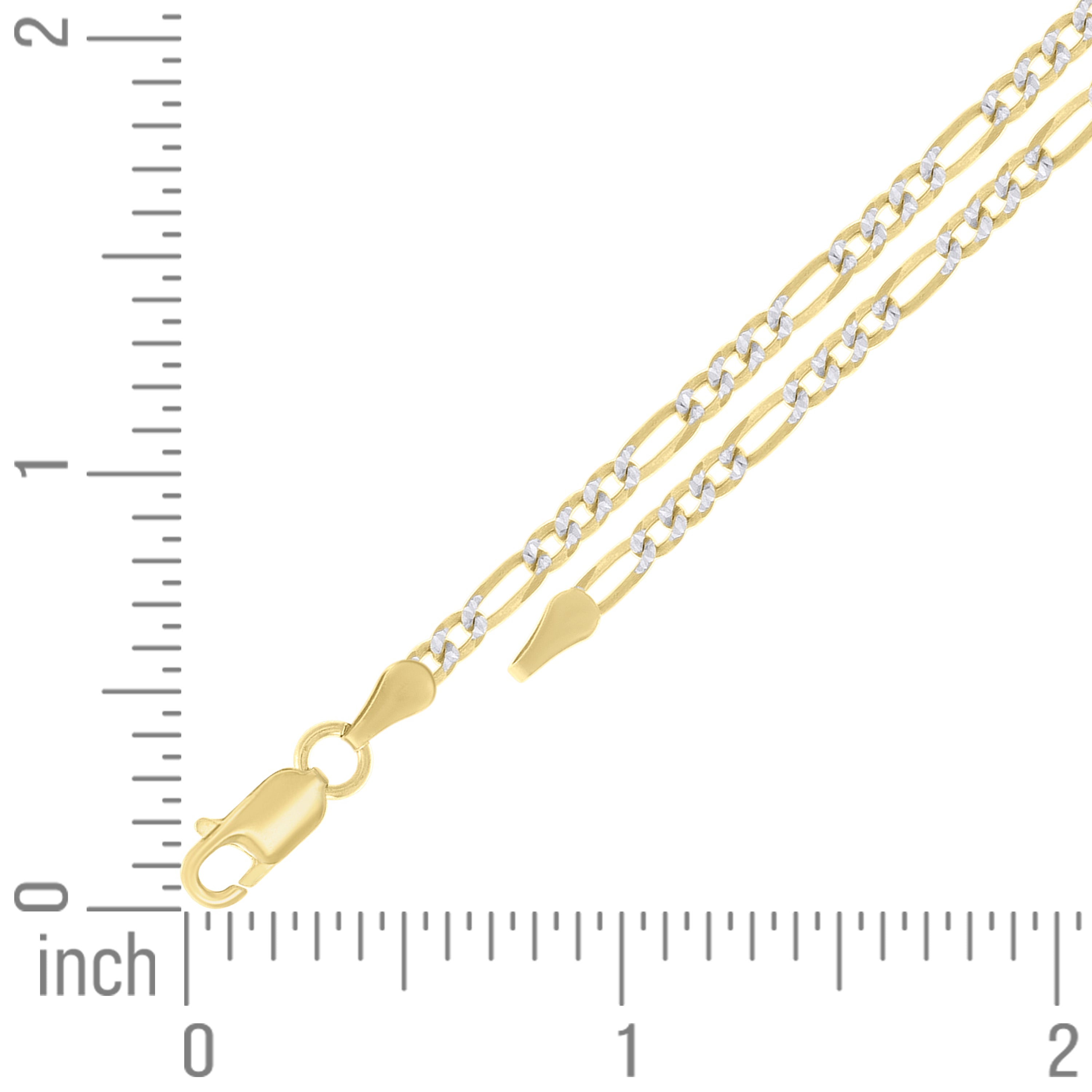 925 Sterling Silver Pave Super Flat Figaro Chain Two Tone 080 2.6mm