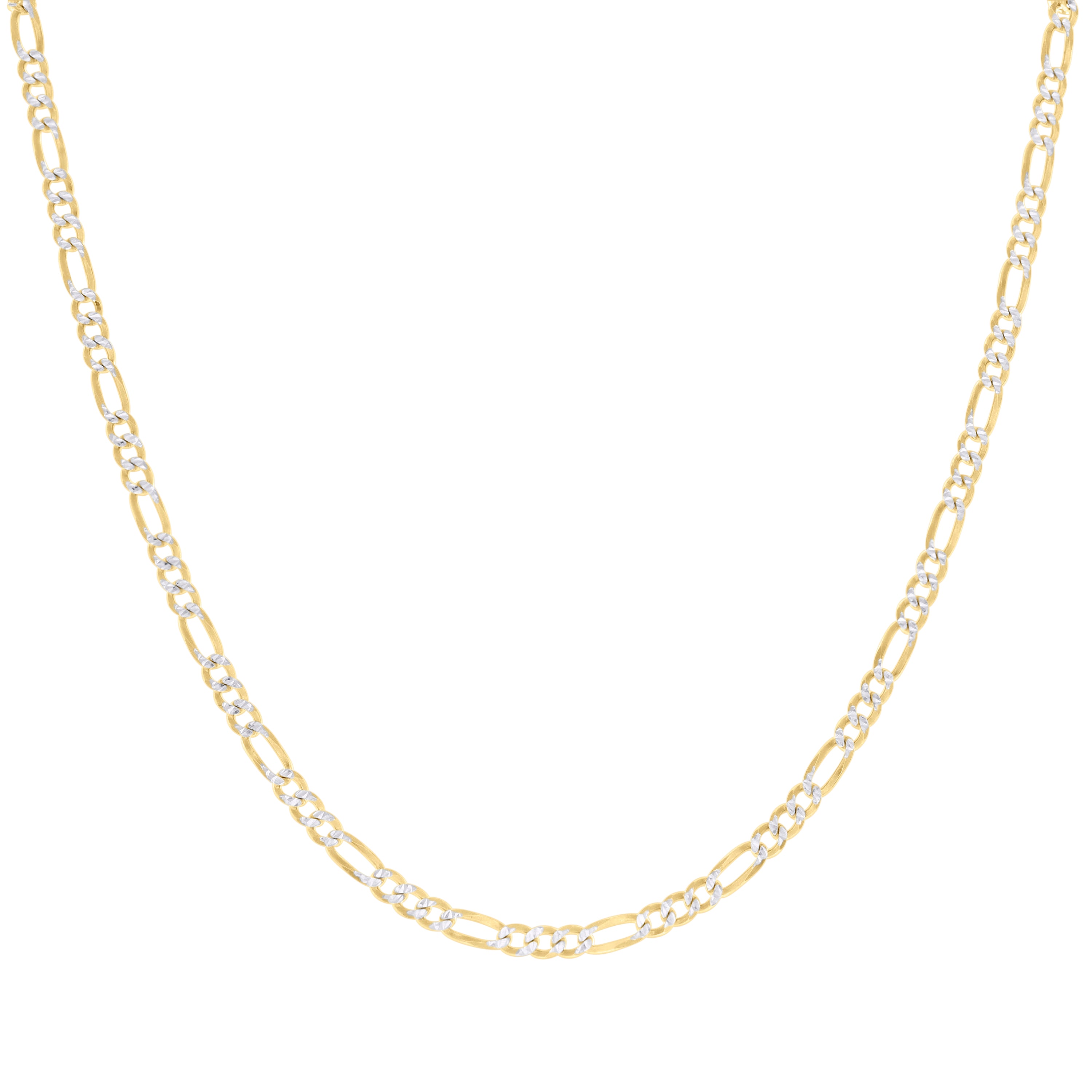 925 Sterling Silver Pave Super Flat Figaro Chain Two Tone 080 2.6mm