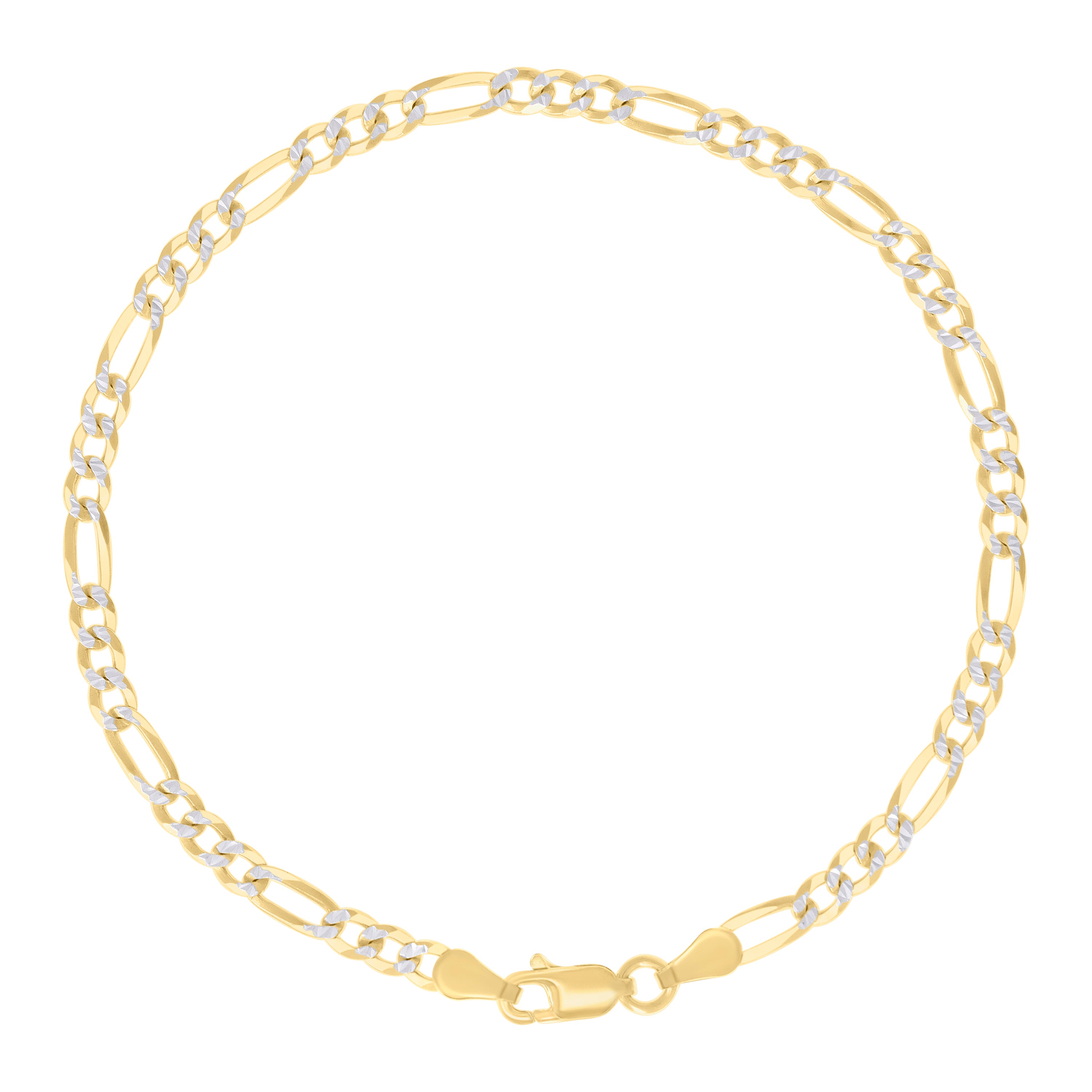 925 Sterling Silver Pave Super Flat Figaro Chain Two Tone 080 2.6mm