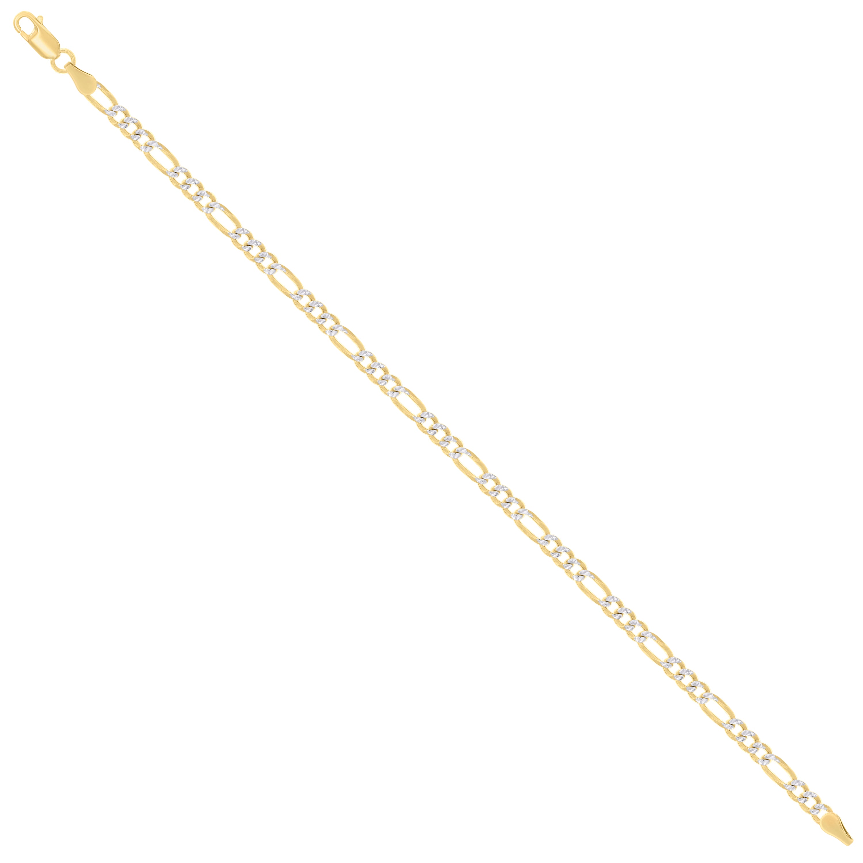 925 Sterling Silver Pave Super Flat Figaro Chain Two Tone 080 2.6mm