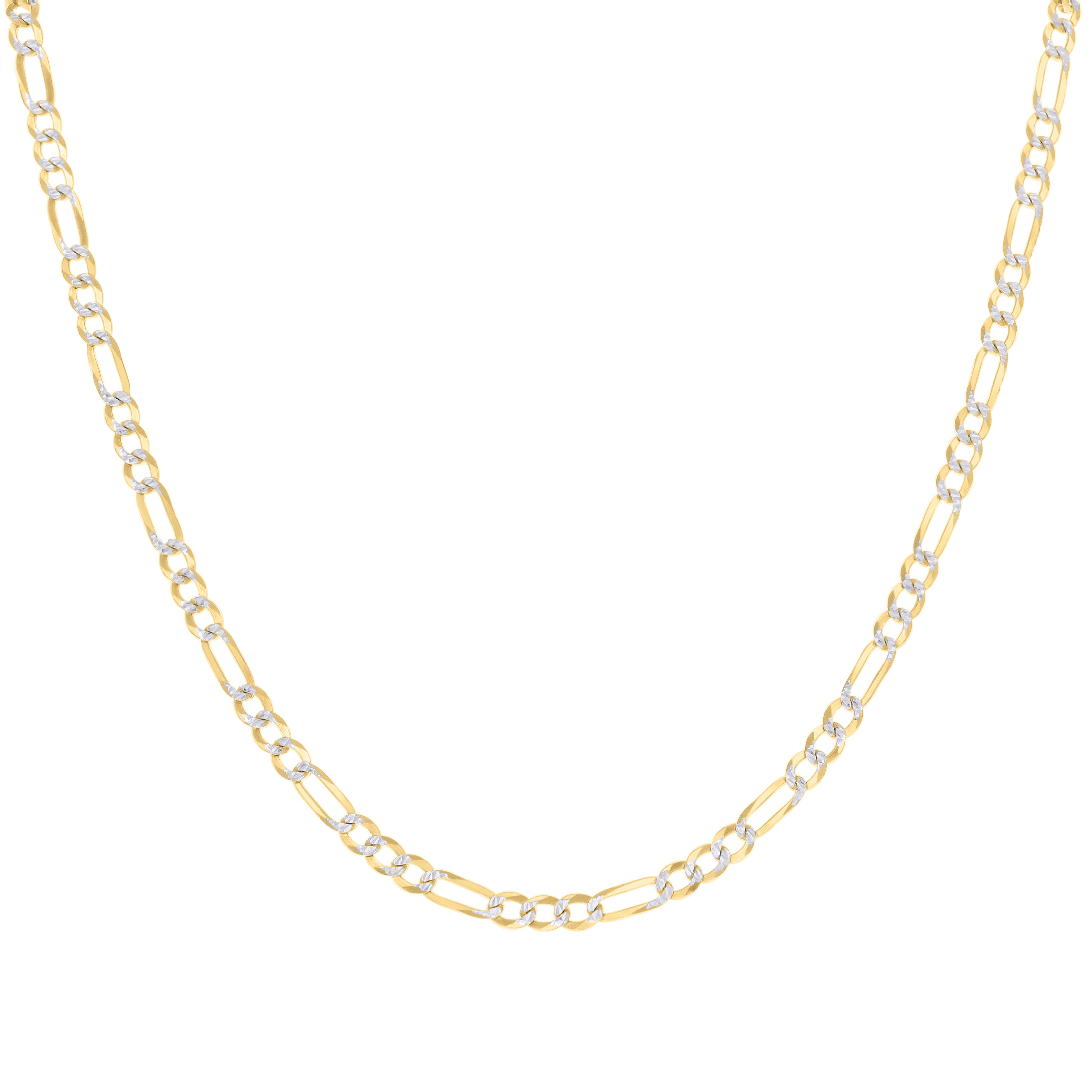 925 Sterling Silver Pave Super Flat Figaro Chain Two Tone 080 2.6mm