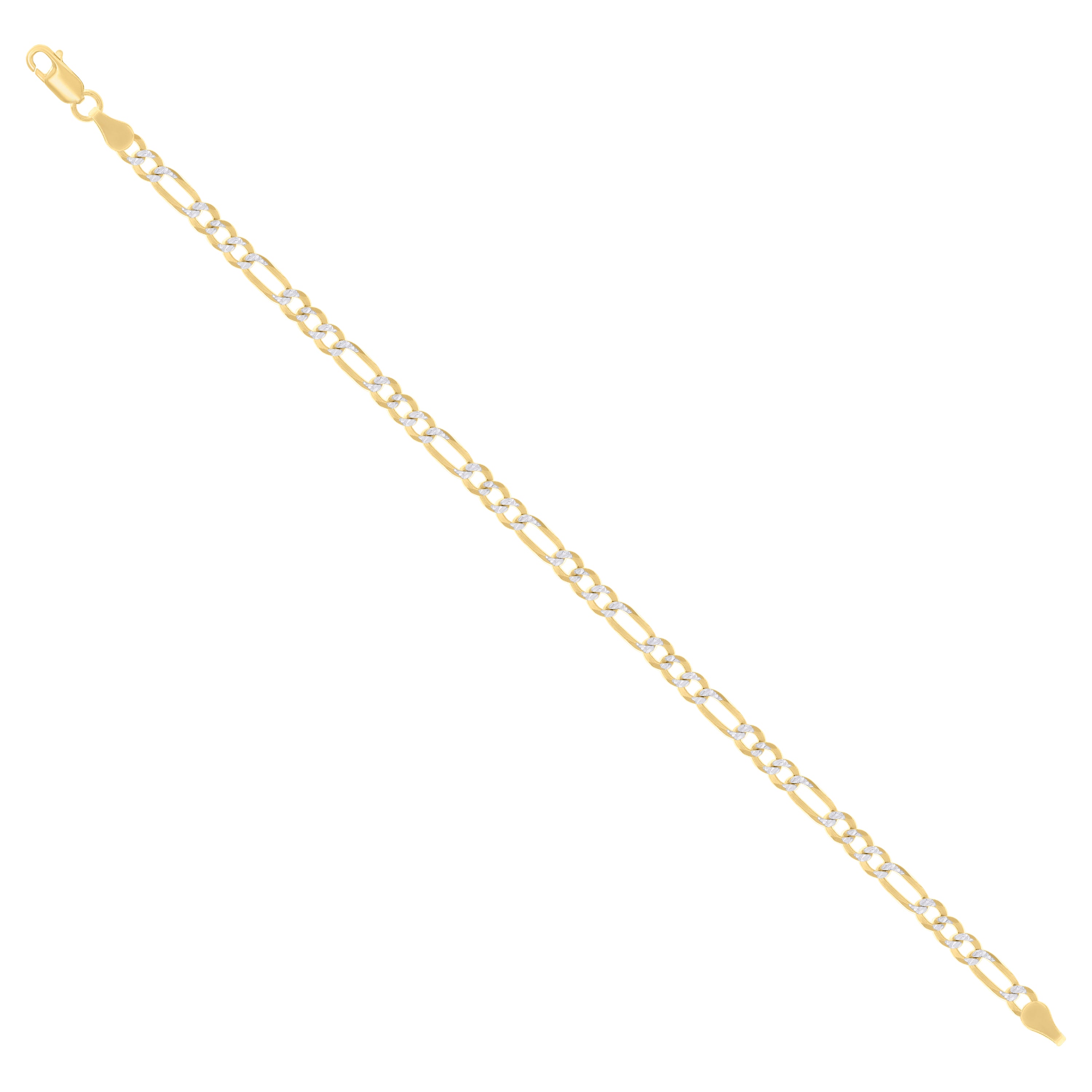 925 Sterling Silver Pave Super Flat Figaro Chain Two Tone 080 2.6mm