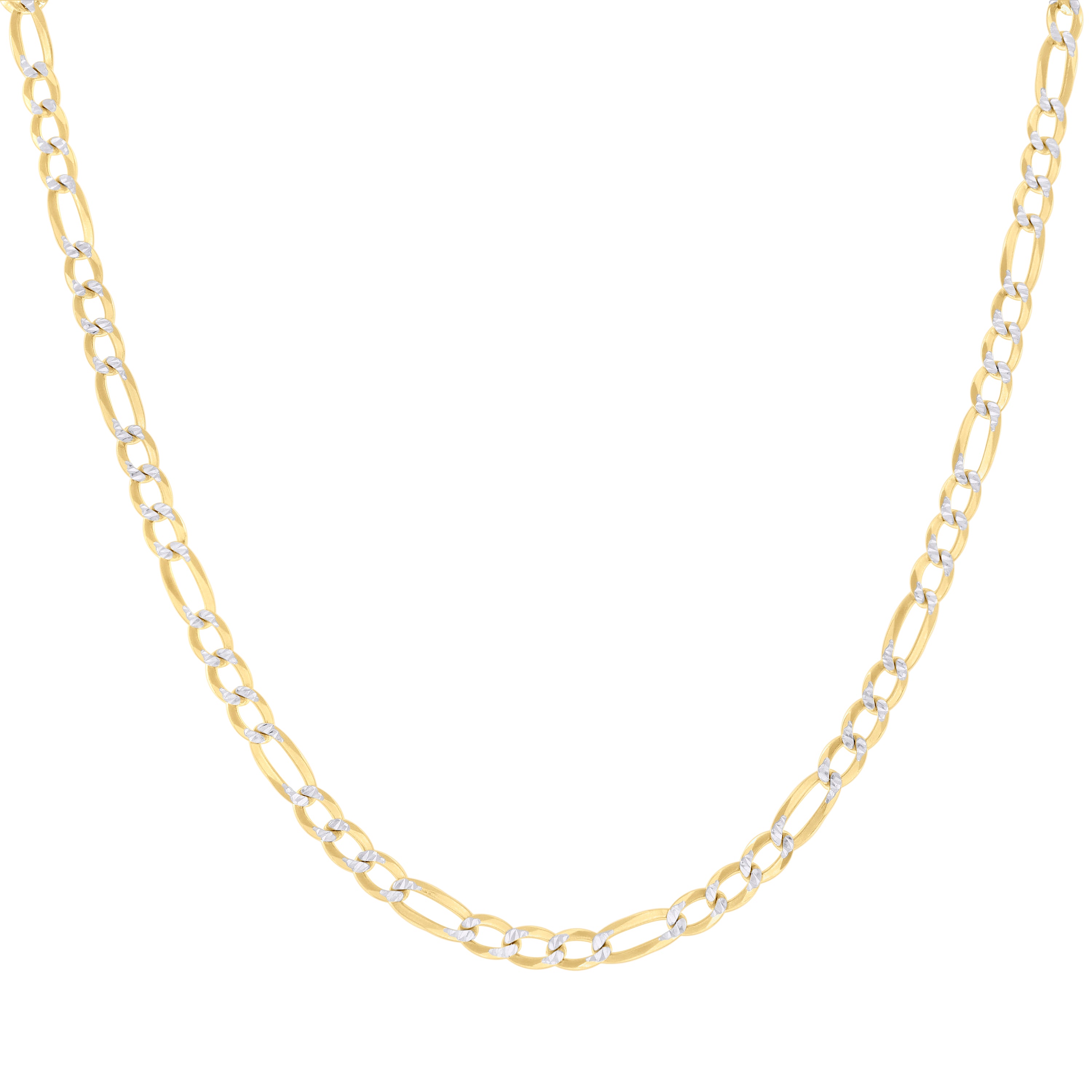 925 Sterling Silver Pave Super Flat Figaro Chain Two Tone 080 2.6mm