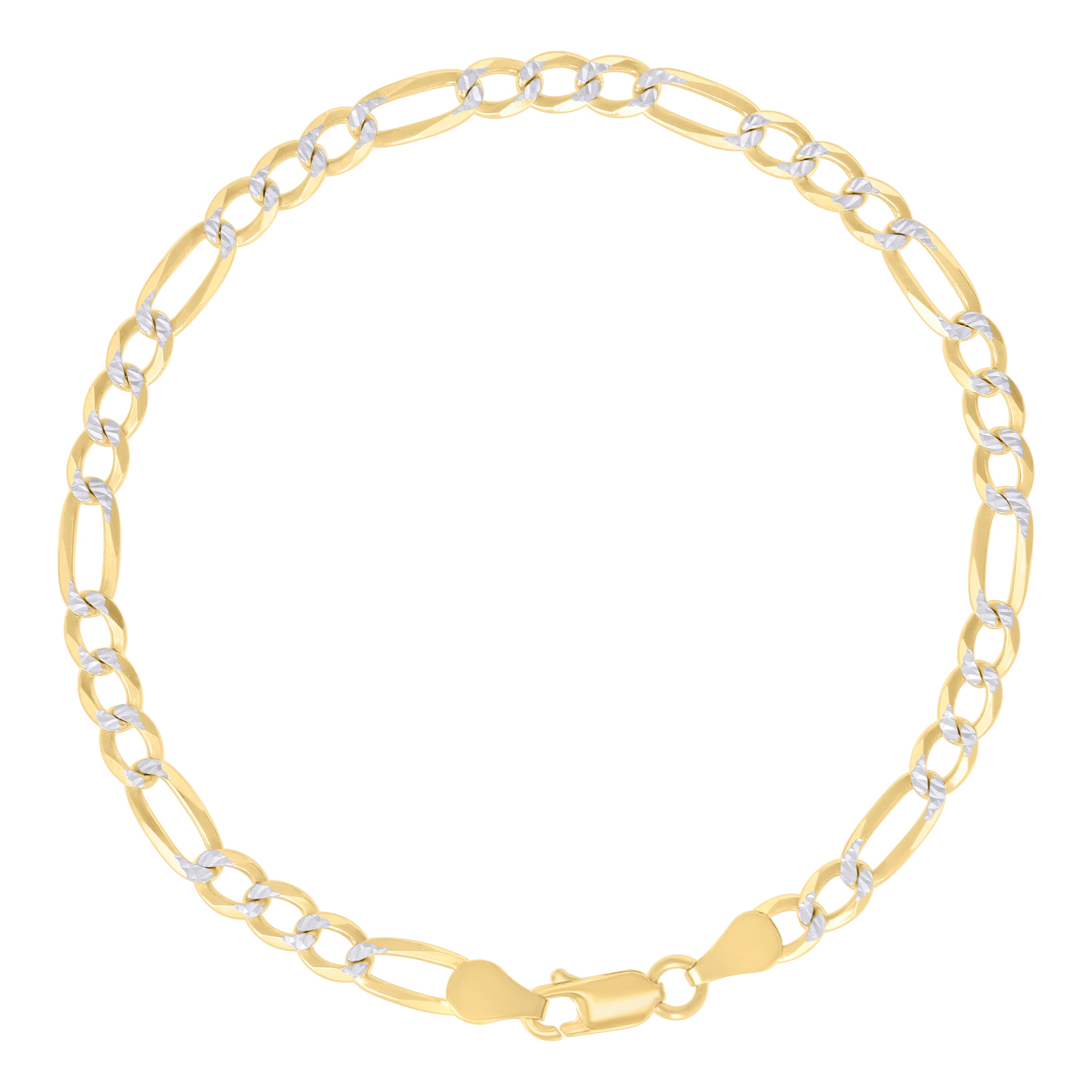 925 Sterling Silver Pave Super Flat Figaro Chain Two Tone 080 2.6mm