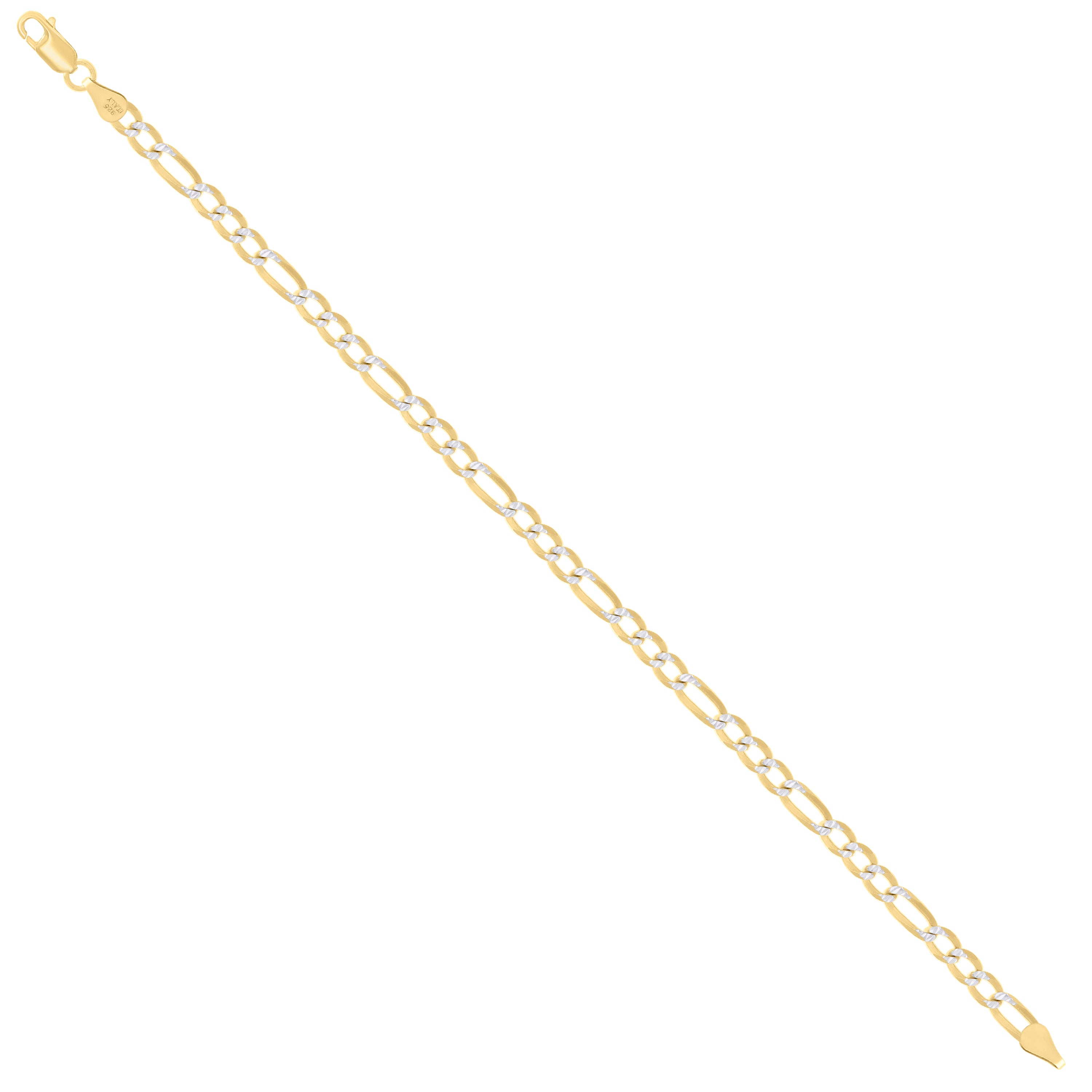 925 Sterling Silver Pave Super Flat Figaro Chain Two Tone 080 2.6mm