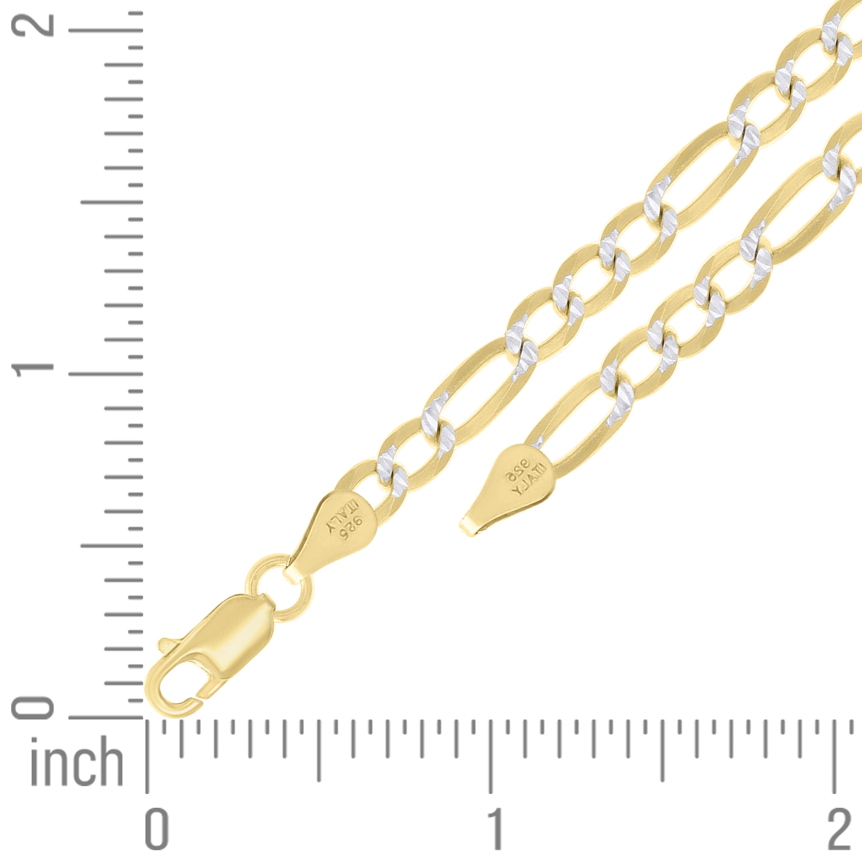 925 Sterling Silver Pave Super Flat Figaro Chain Two Tone 080 2.6mm