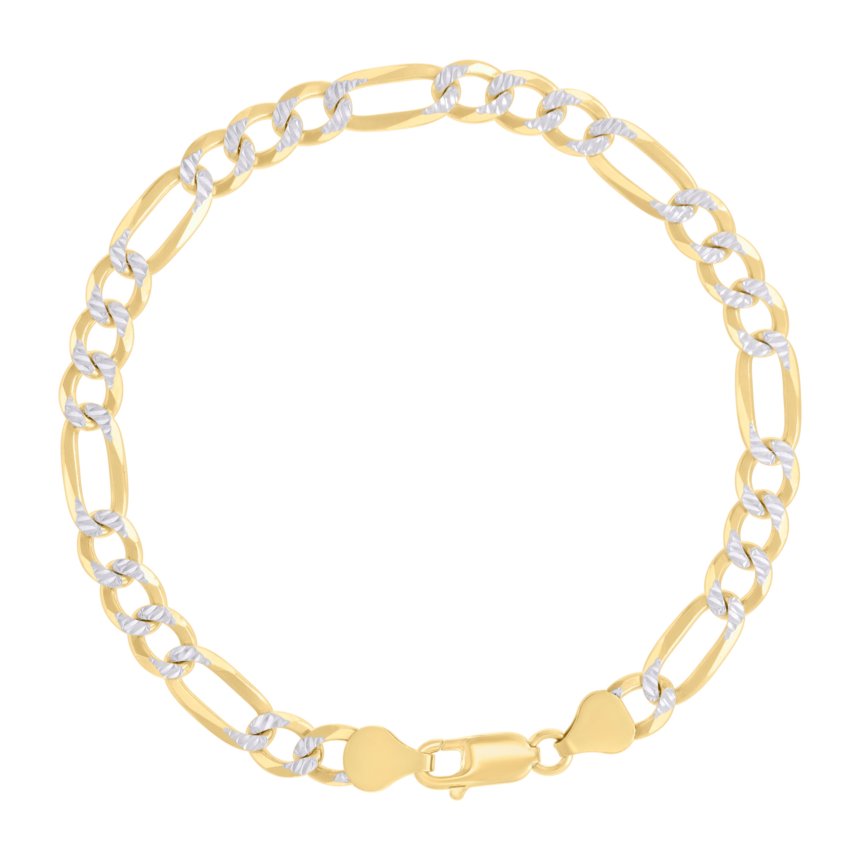 925 Sterling Silver Pave Super Flat Figaro Chain Two Tone 080 2.6mm