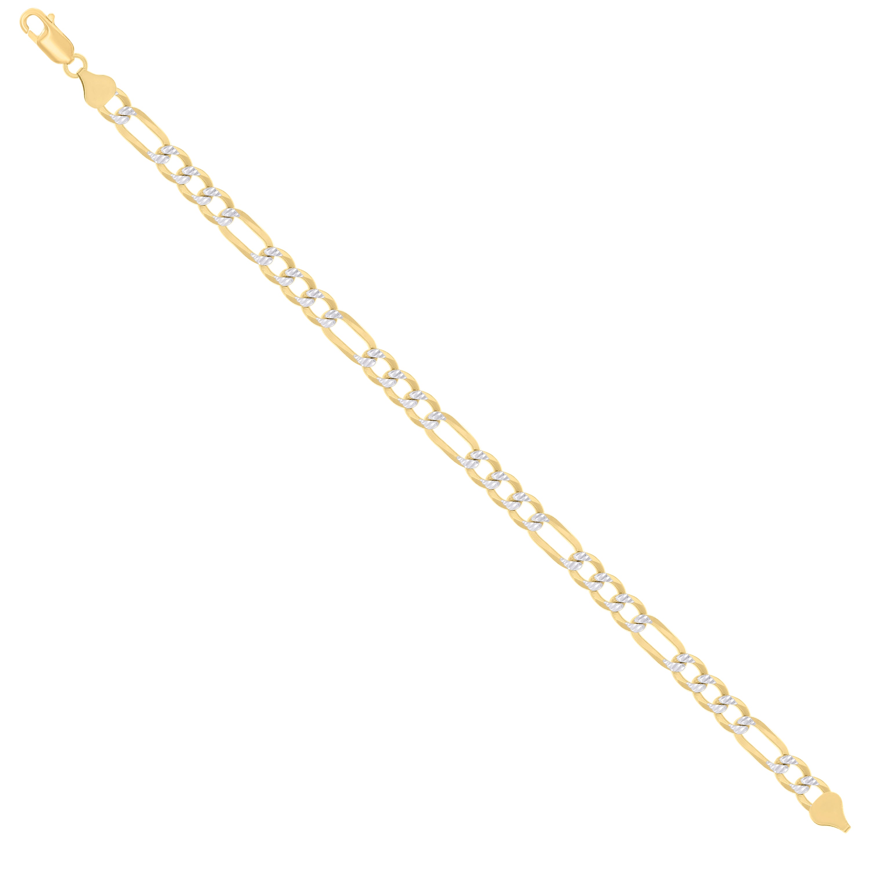 925 Sterling Silver Pave Super Flat Figaro Chain Two Tone 080 2.6mm