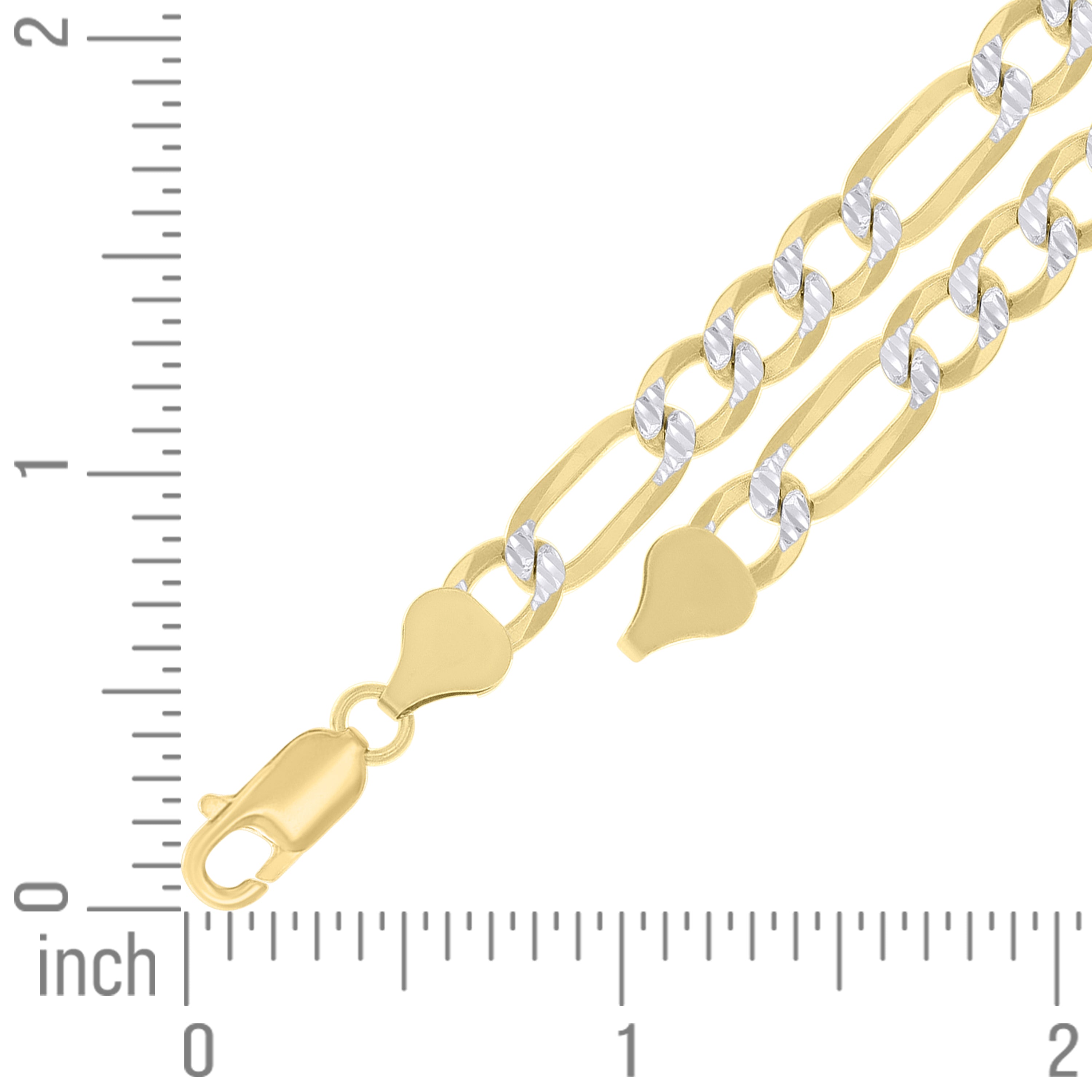 925 Sterling Silver Pave Super Flat Figaro Chain Two Tone 080 2.6mm