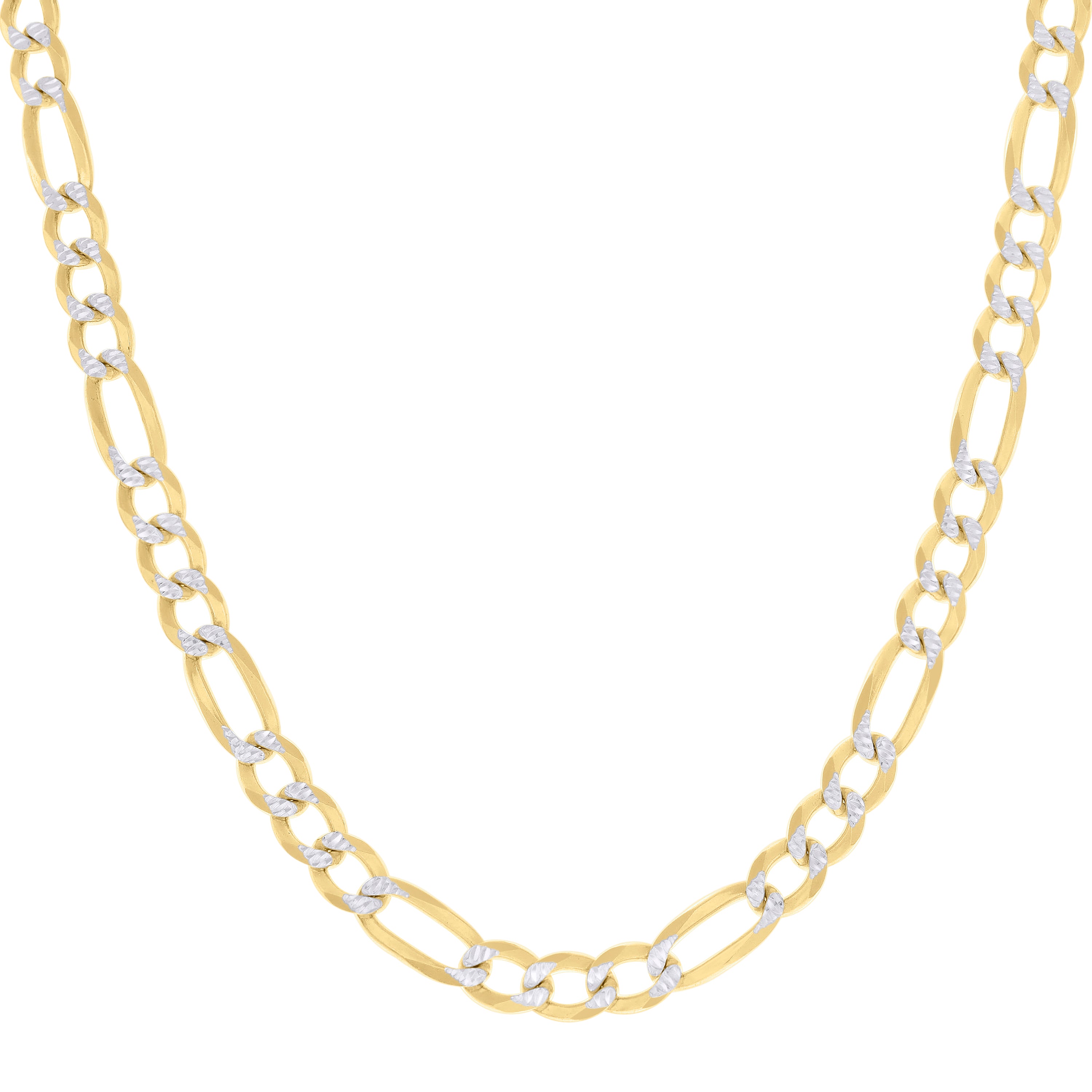 925 Sterling Silver Pave Super Flat Figaro Chain Two Tone 080 2.6mm