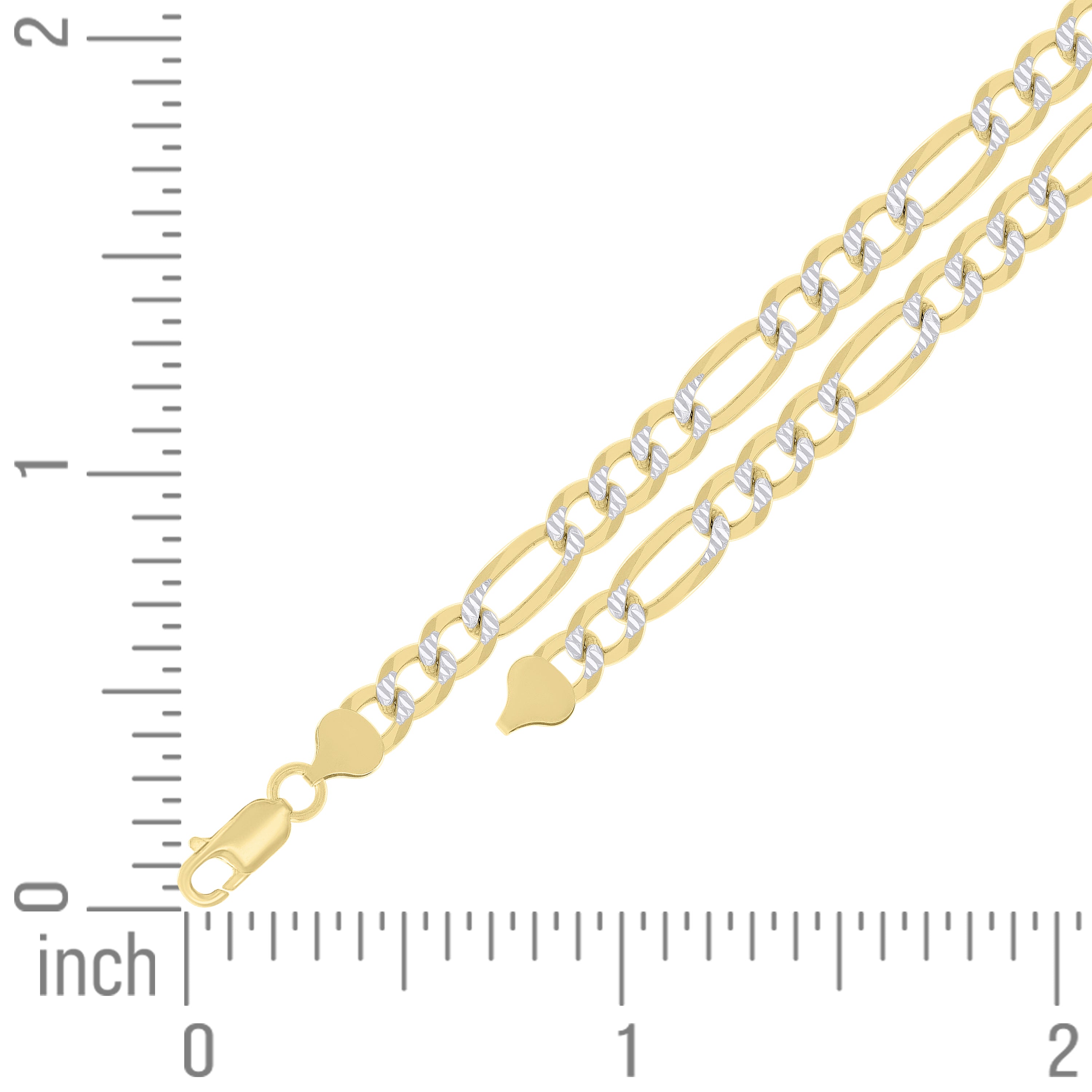 925 Sterling Silver Pave Super Flat Figaro Chain Two Tone 080 2.6mm