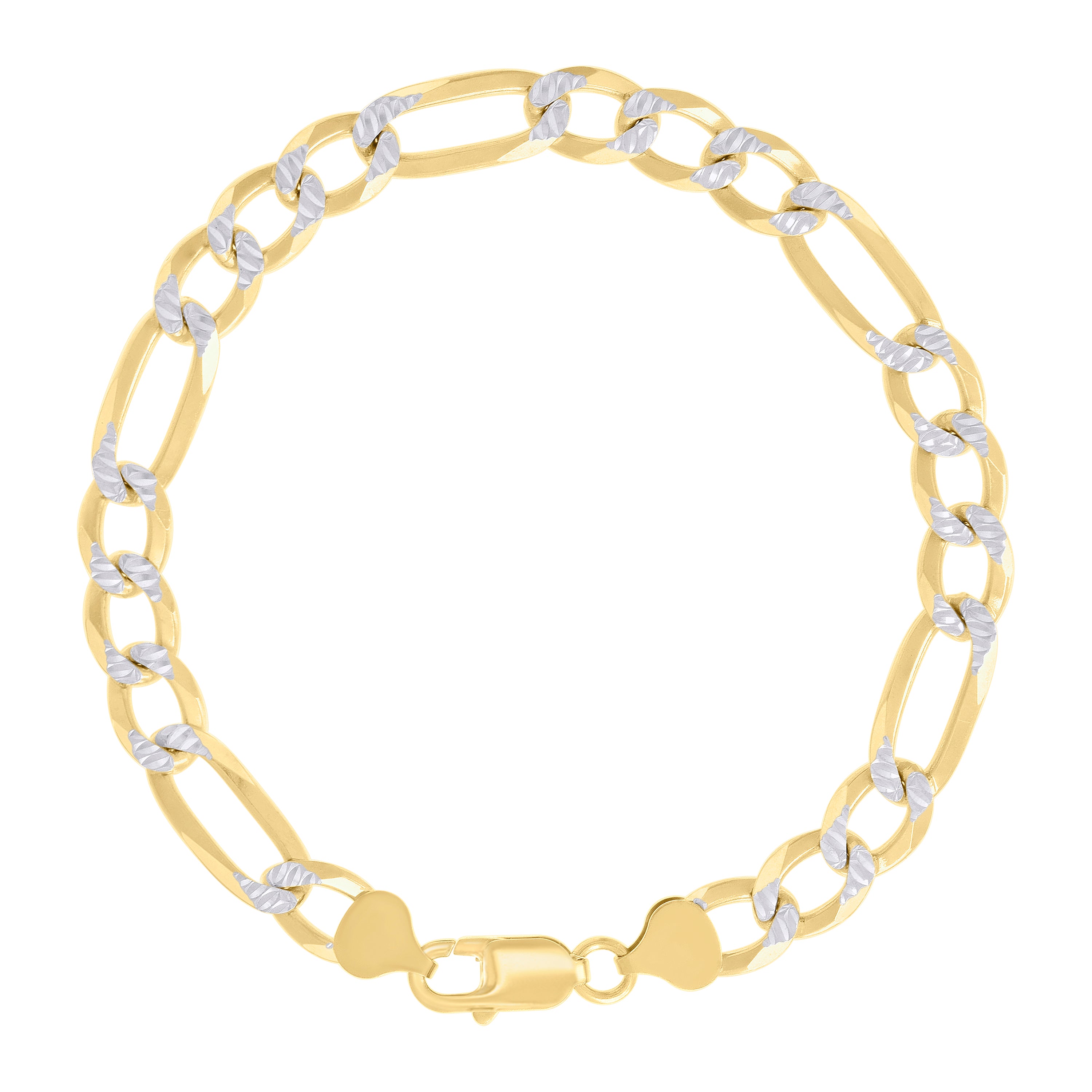 925 Sterling Silver Pave Super Flat Figaro Chain Two Tone 080 2.6mm