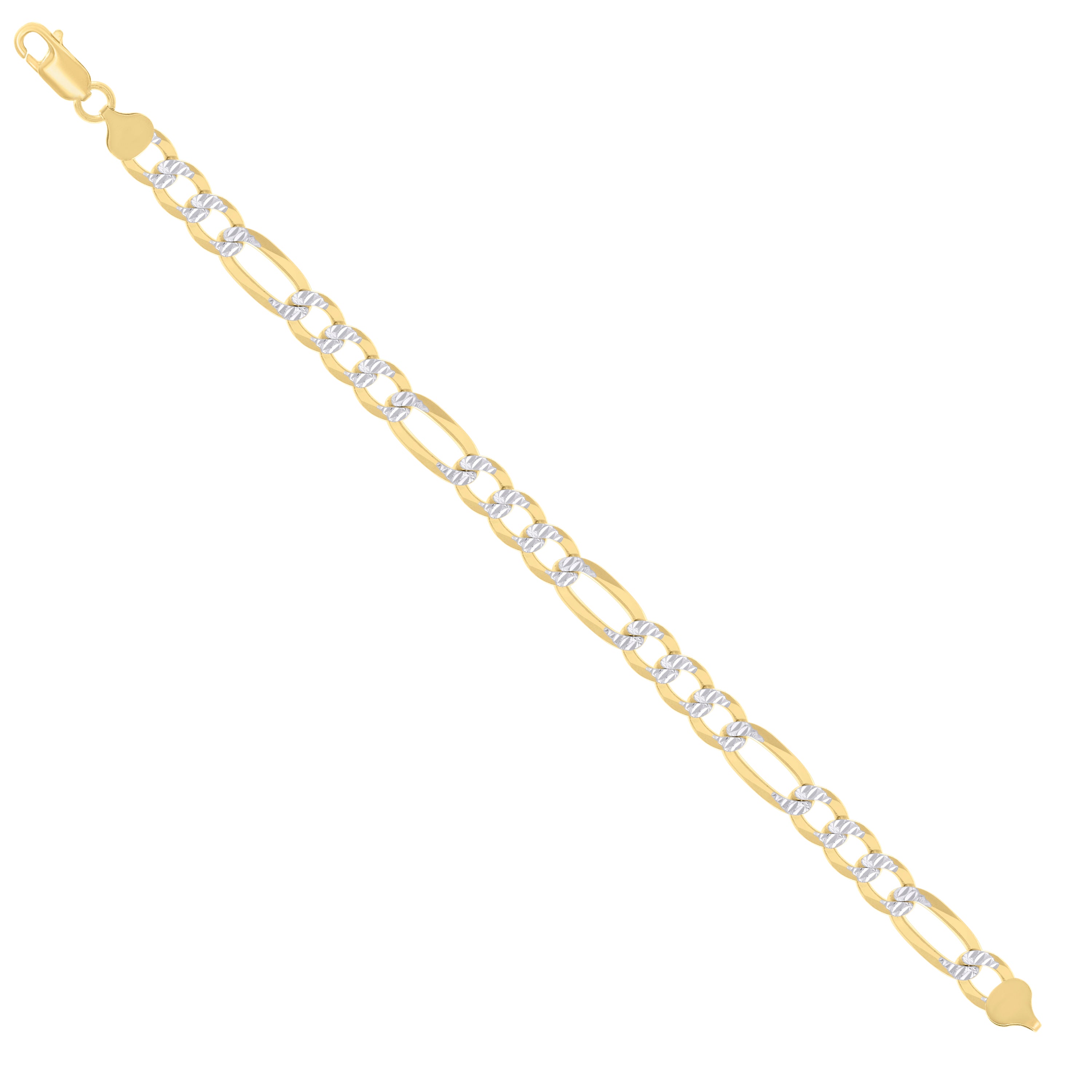 925 Sterling Silver Pave Super Flat Figaro Chain Two Tone 080 2.6mm