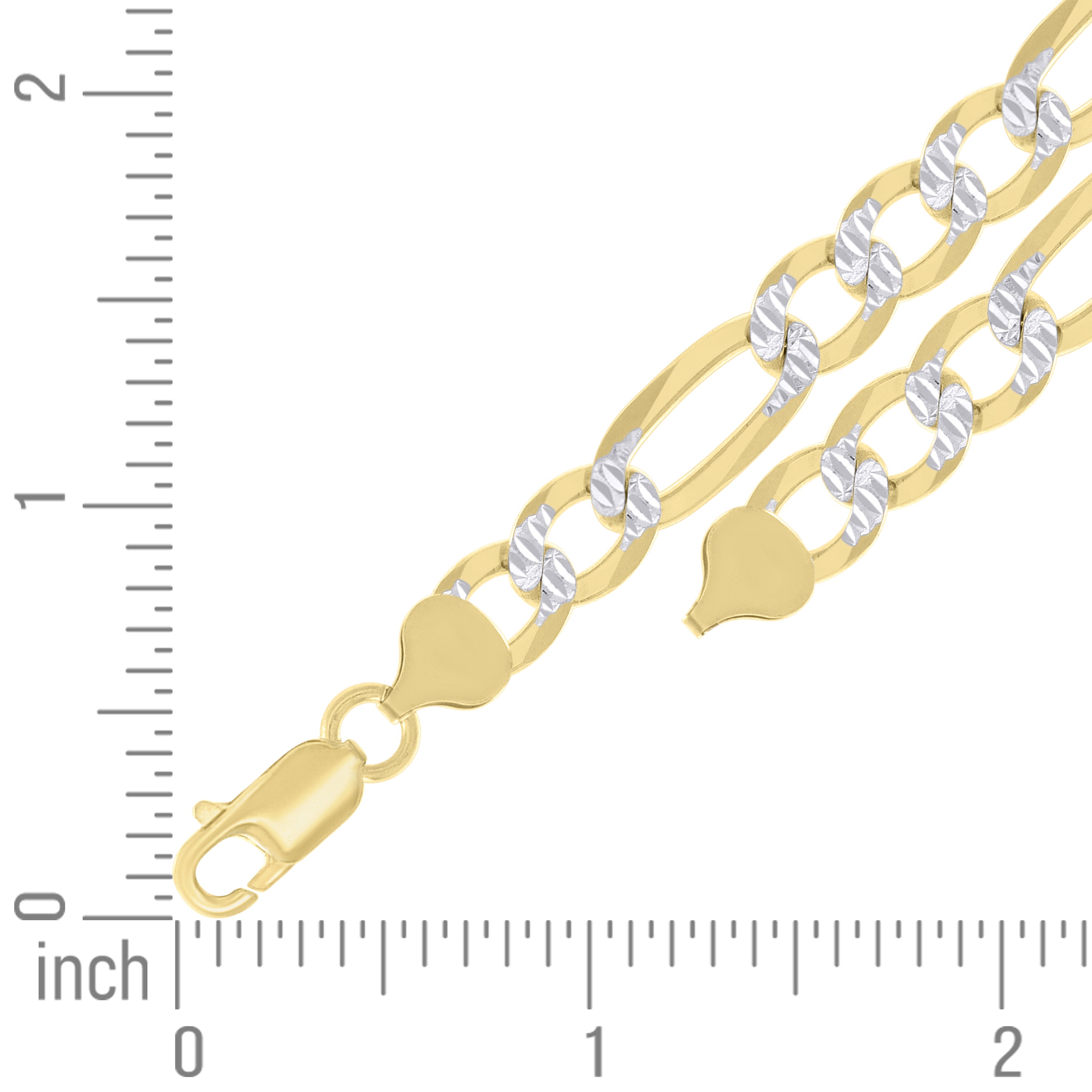 925 Sterling Silver Pave Super Flat Figaro Chain Two Tone 080 2.6mm