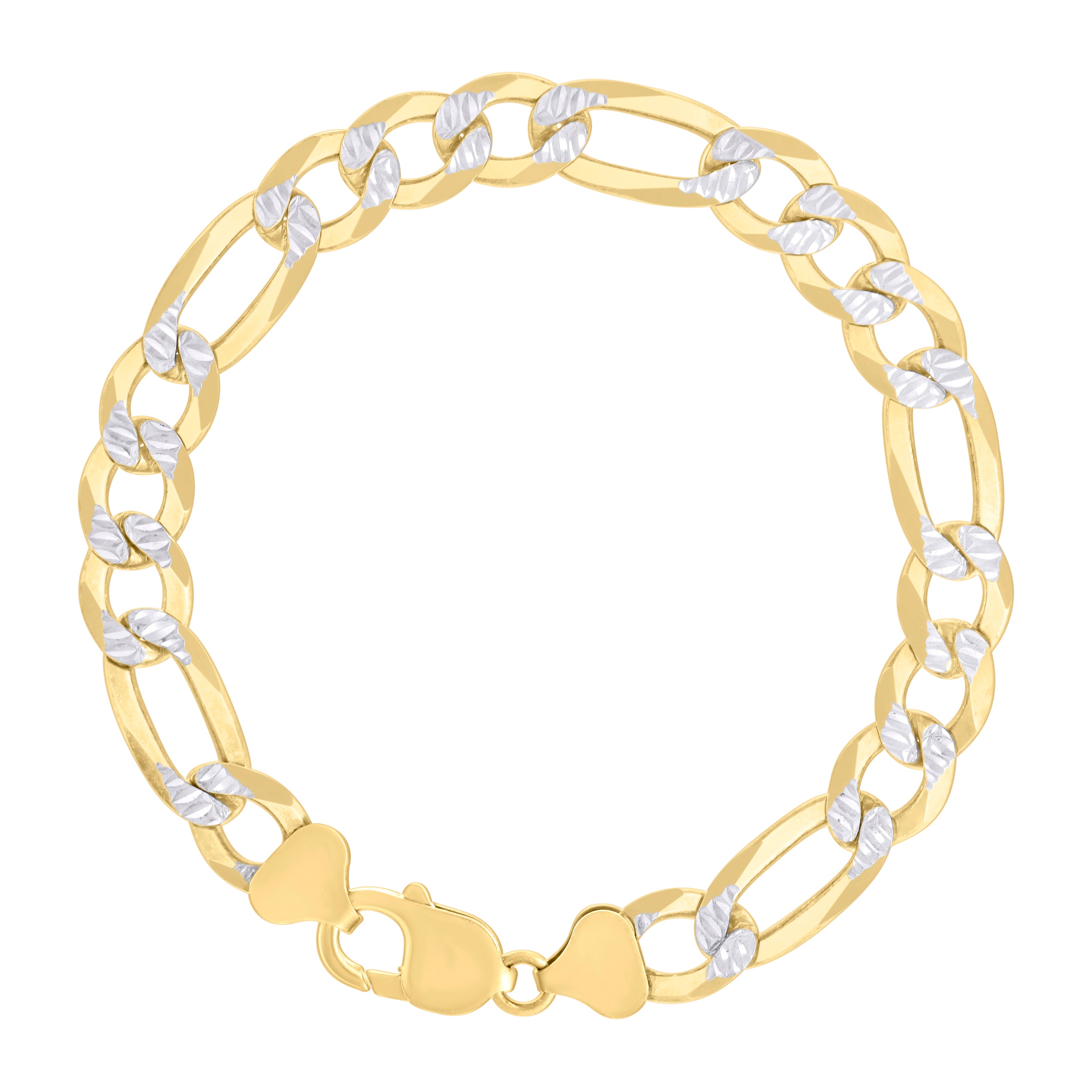 925 Sterling Silver Pave Super Flat Figaro Chain Two Tone 080 2.6mm