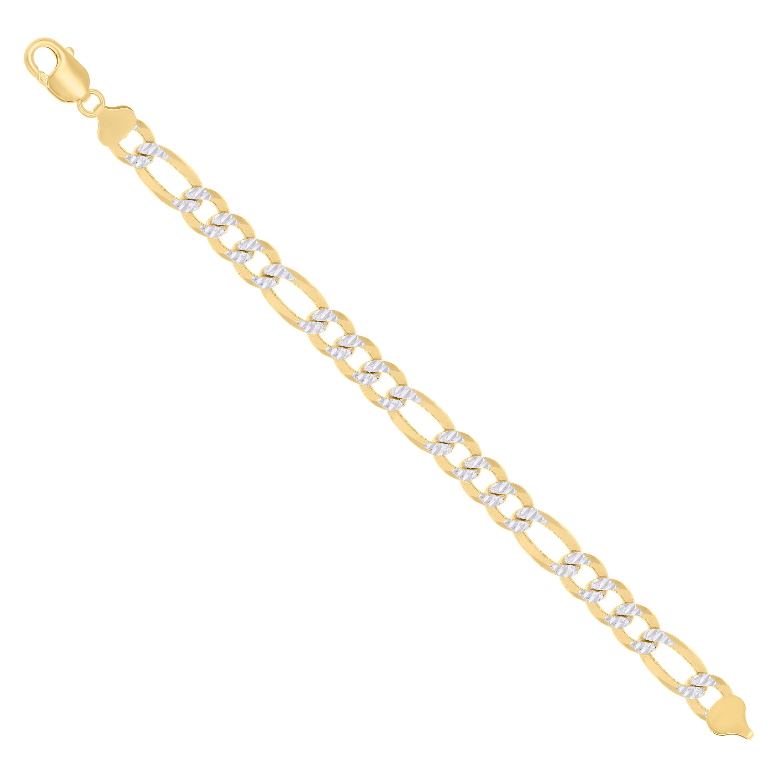 925 Sterling Silver Pave Super Flat Figaro Chain Two Tone 080 2.6mm