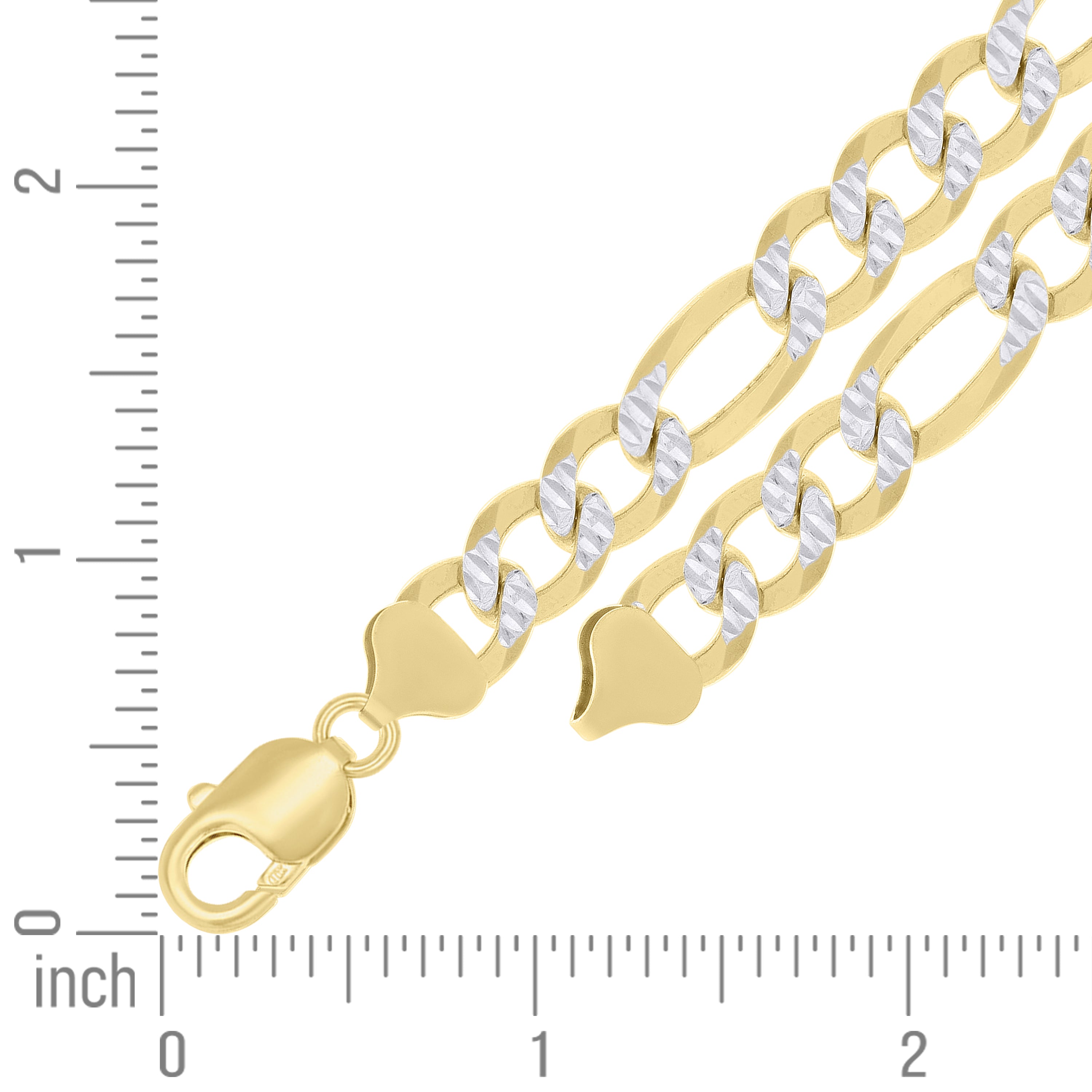 925 Sterling Silver Pave Super Flat Figaro Chain Two Tone 080 2.6mm