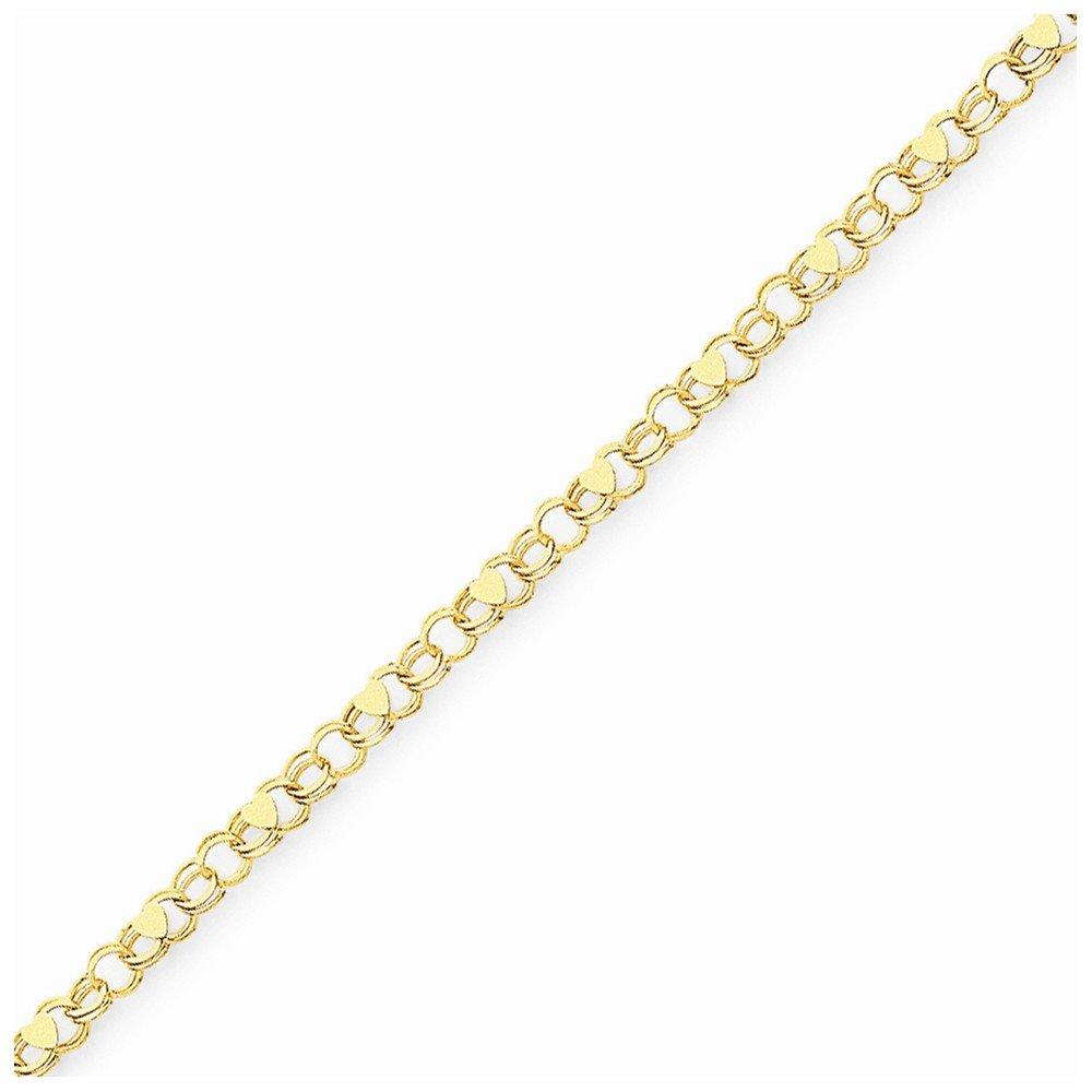 14K Double Link With Hearts Charm Bracelet