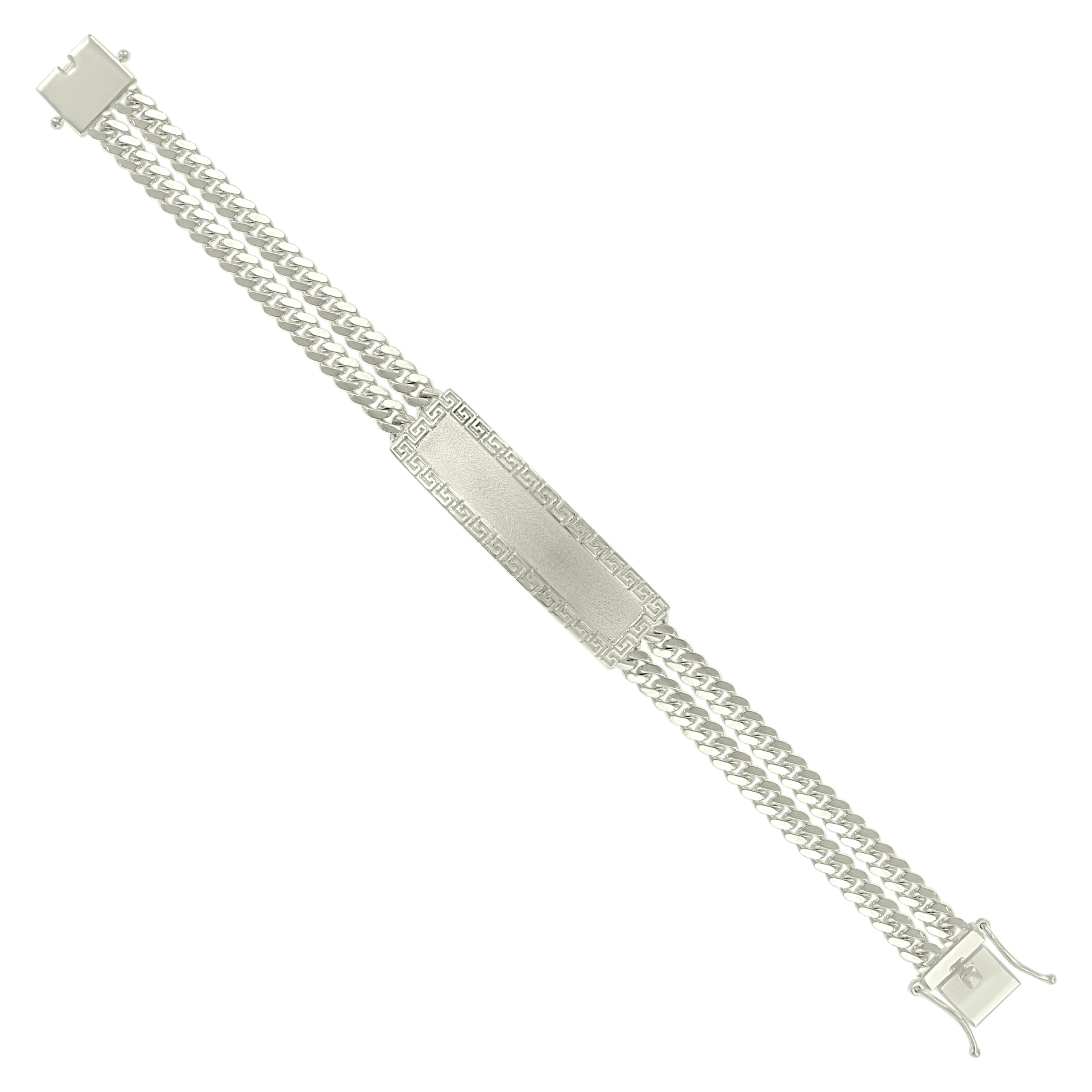 925 Sterling Silver Mens Cuban Link Greek Key ID Bracelet