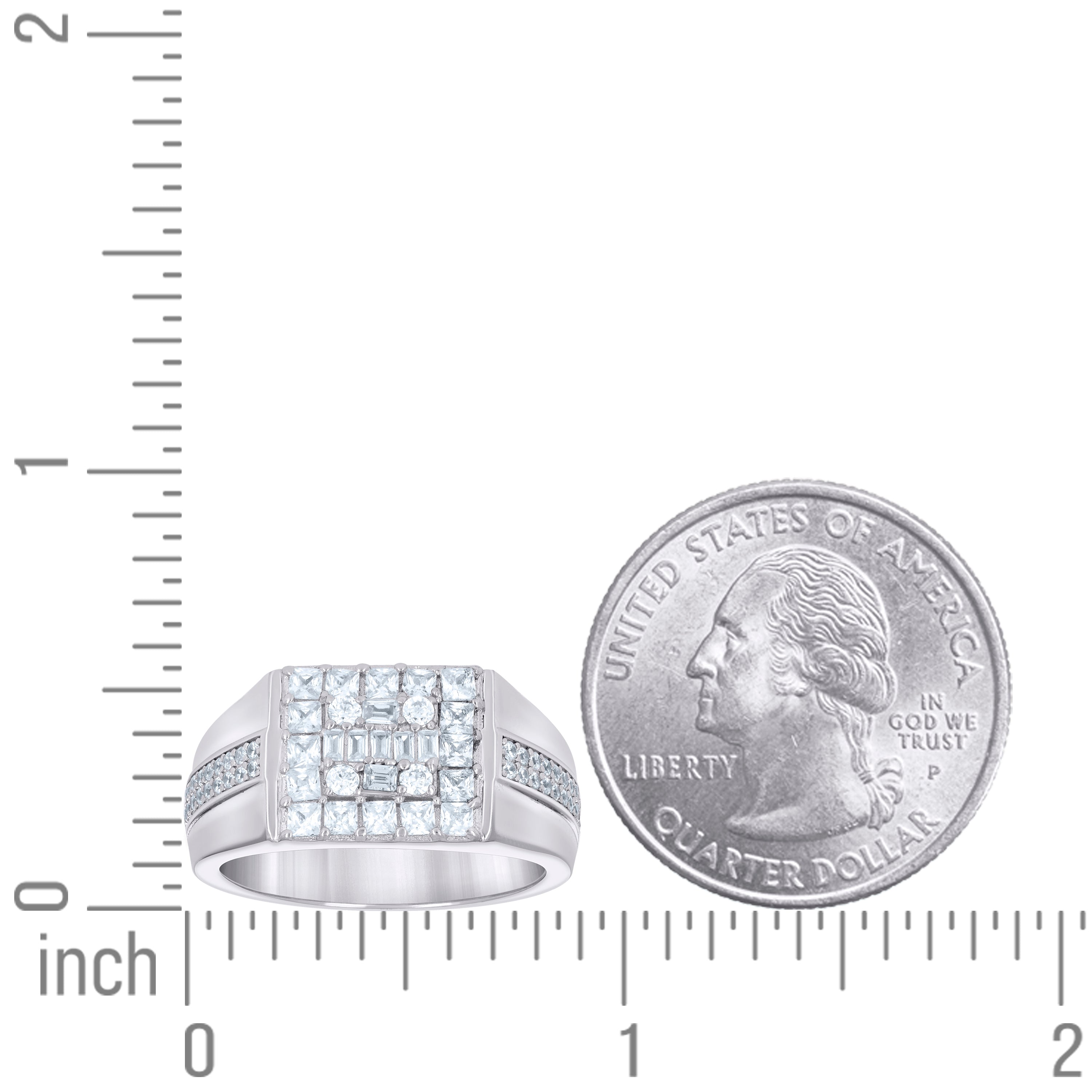 925 Sterling Silver Mens Round Baguette Cubic-Zirconia Square Head Fashion Ring