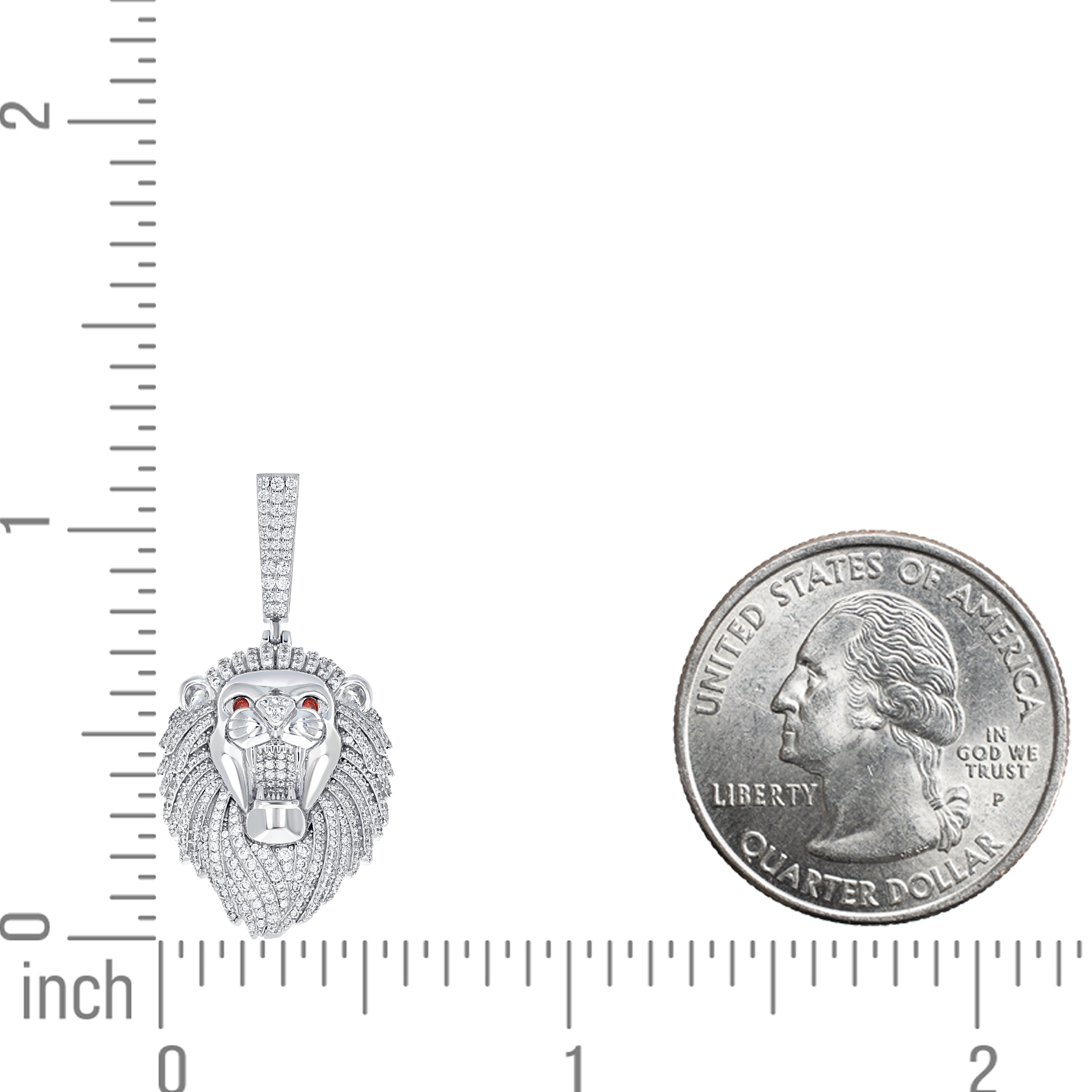 925 Sterling Silver Mens White Red Cubic-Zirconia Leo/Lion Head Zodiac Sign/Wildlife Charm Pendant