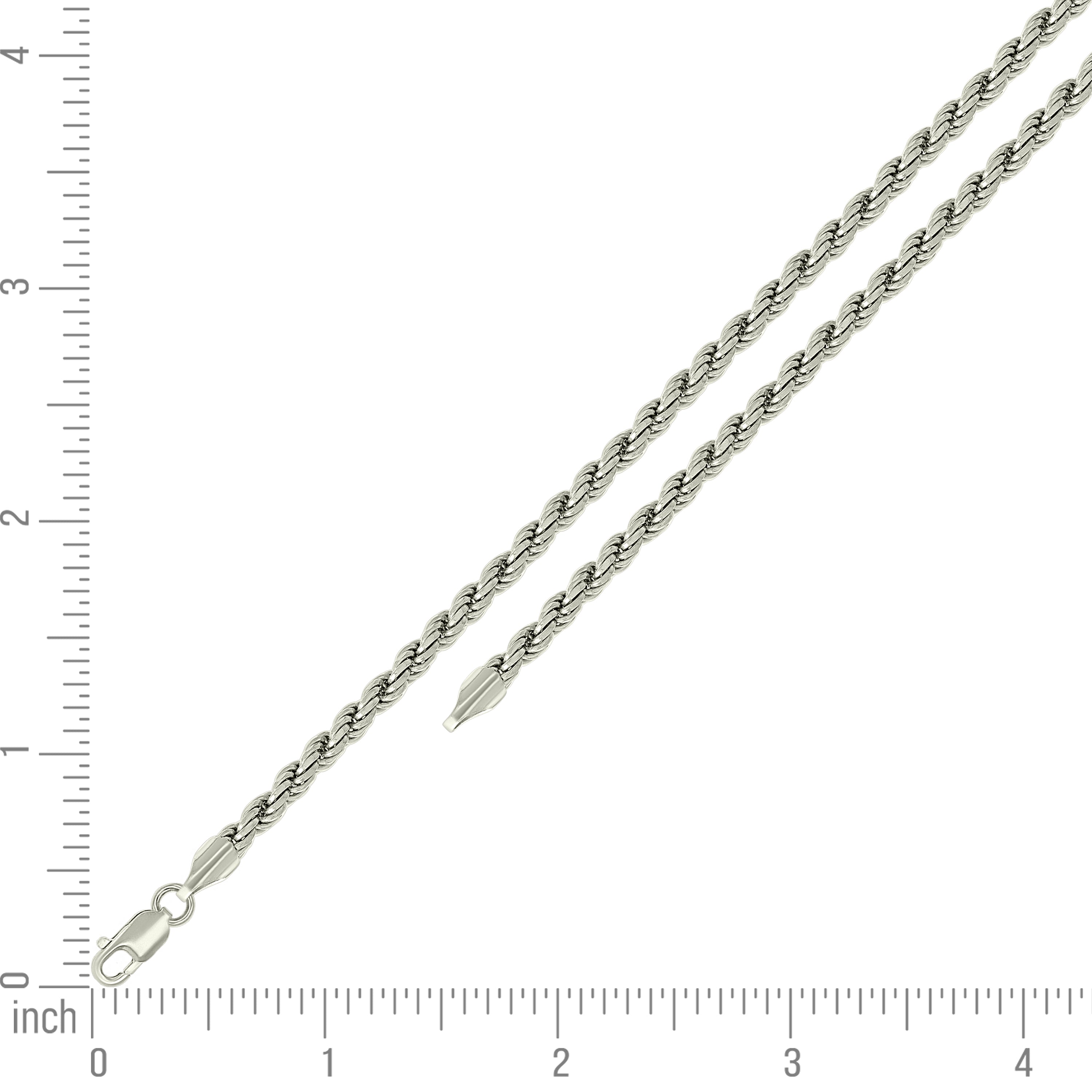 925 Sterling Silver Solid Rope Chain Silver 025 0.5mm