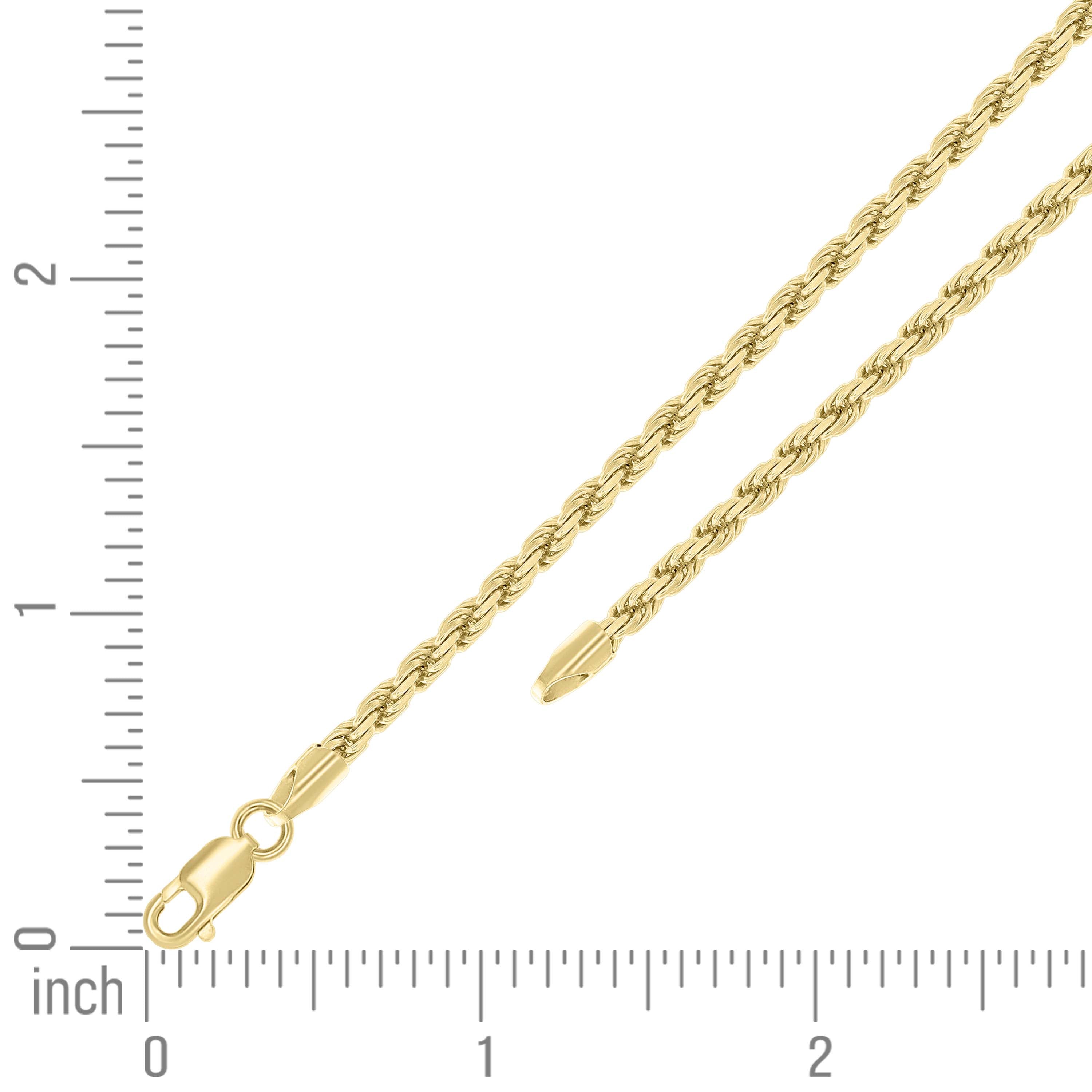 925 Sterling Silver Hollow Rope Chain Yellow 060 3mm
