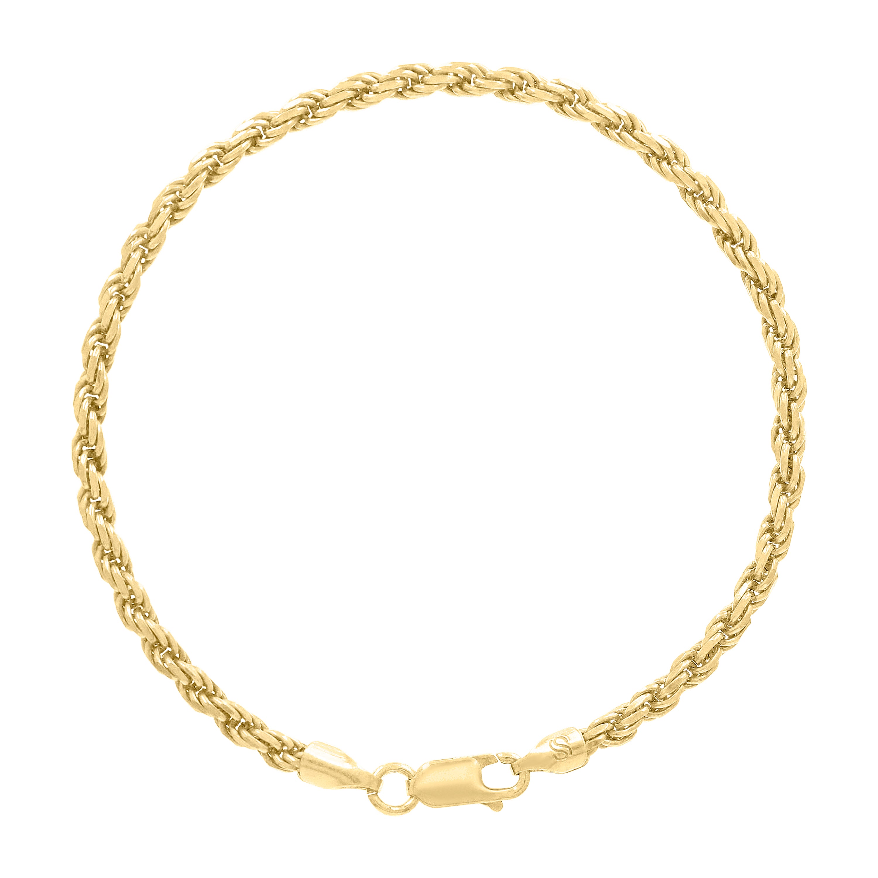 925 Sterling Silver Hollow Rope Chain Yellow 060 3mm