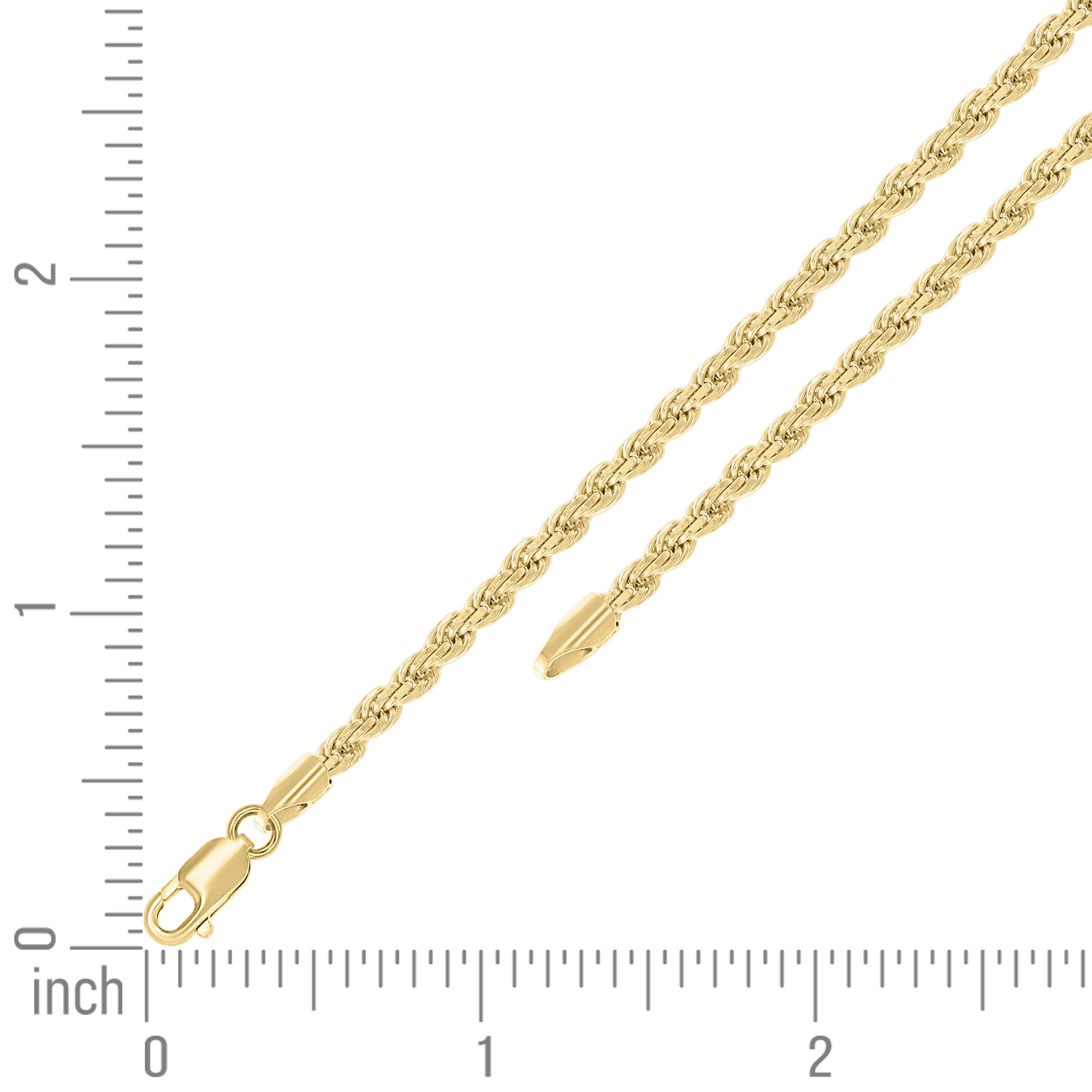 925 Sterling Silver Hollow Rope Chain Yellow 060 3mm