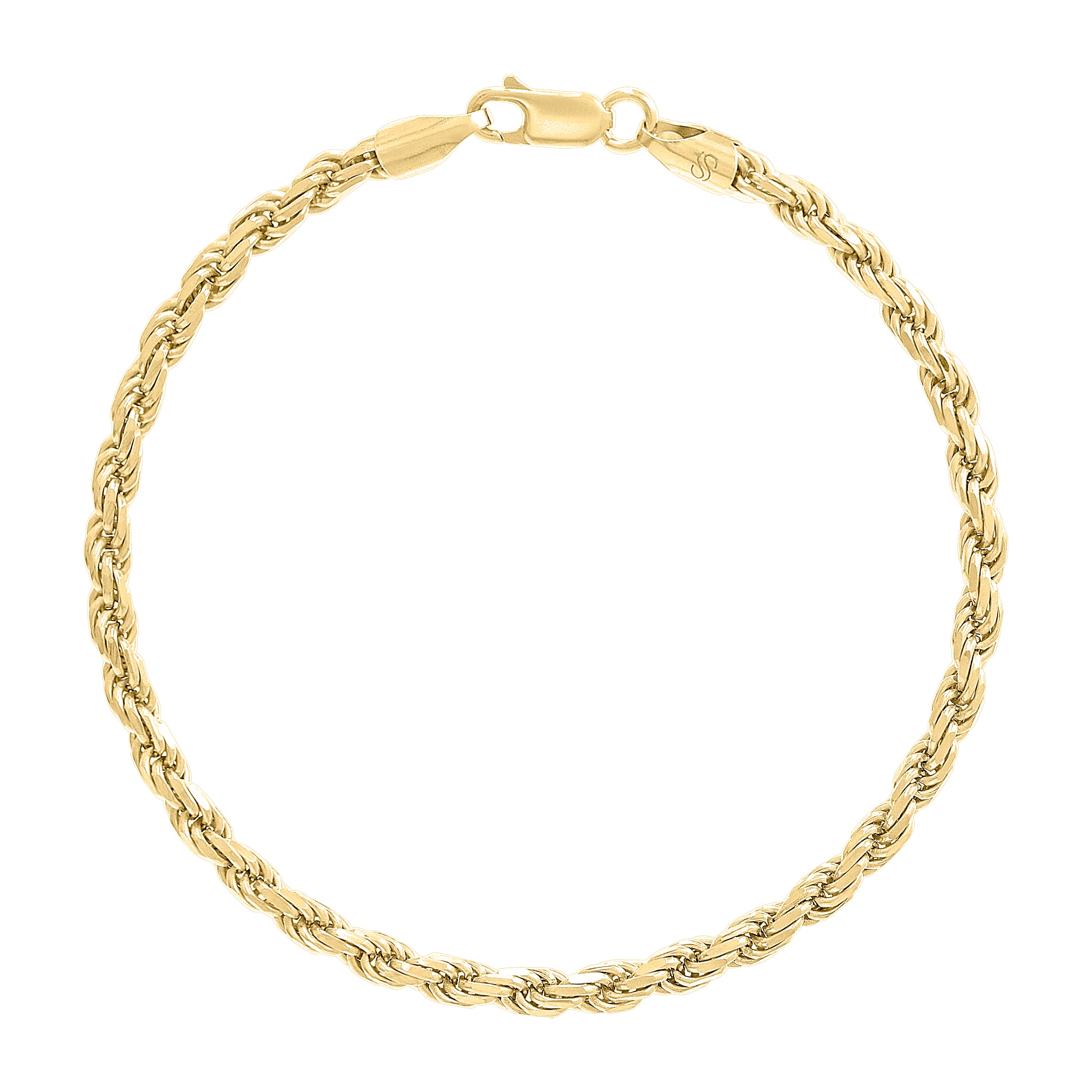 925 Sterling Silver Hollow Rope Chain Yellow 060 3mm