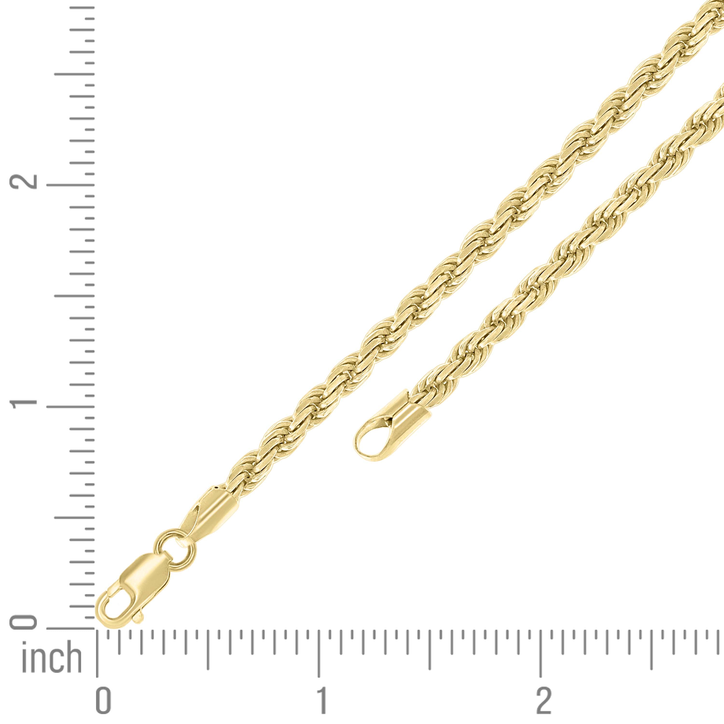 925 Sterling Silver Hollow Rope Chain Yellow 060 3mm