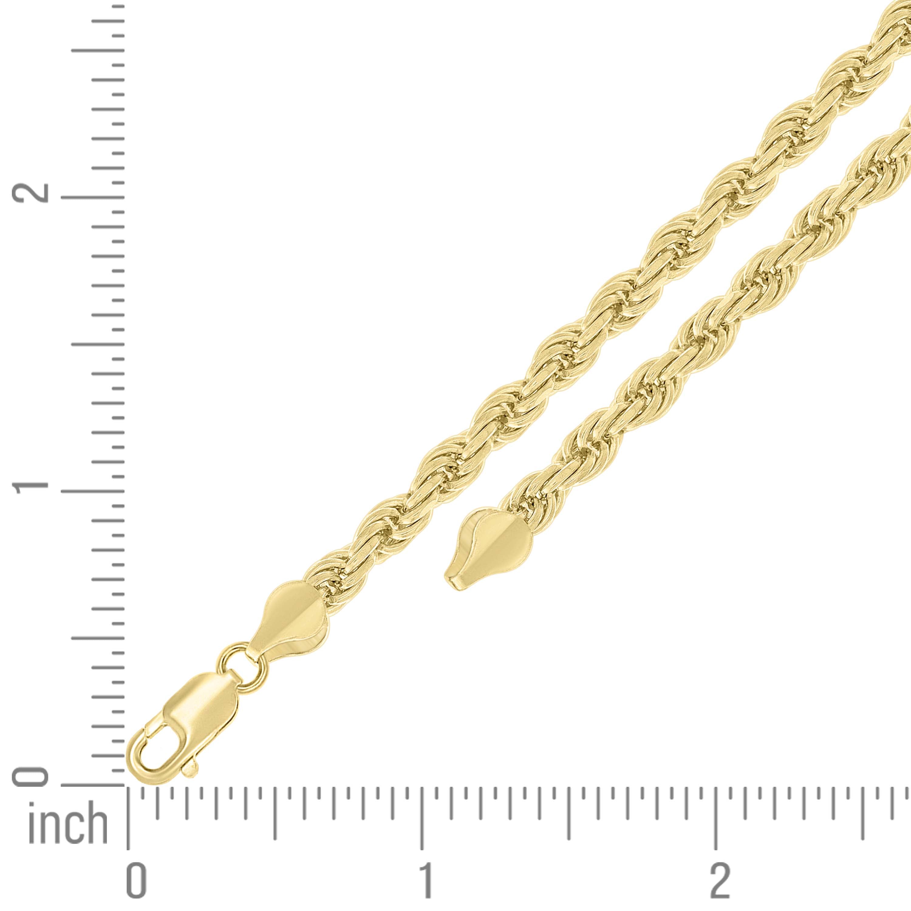 925 Sterling Silver Hollow Rope Chain Yellow 060 3mm