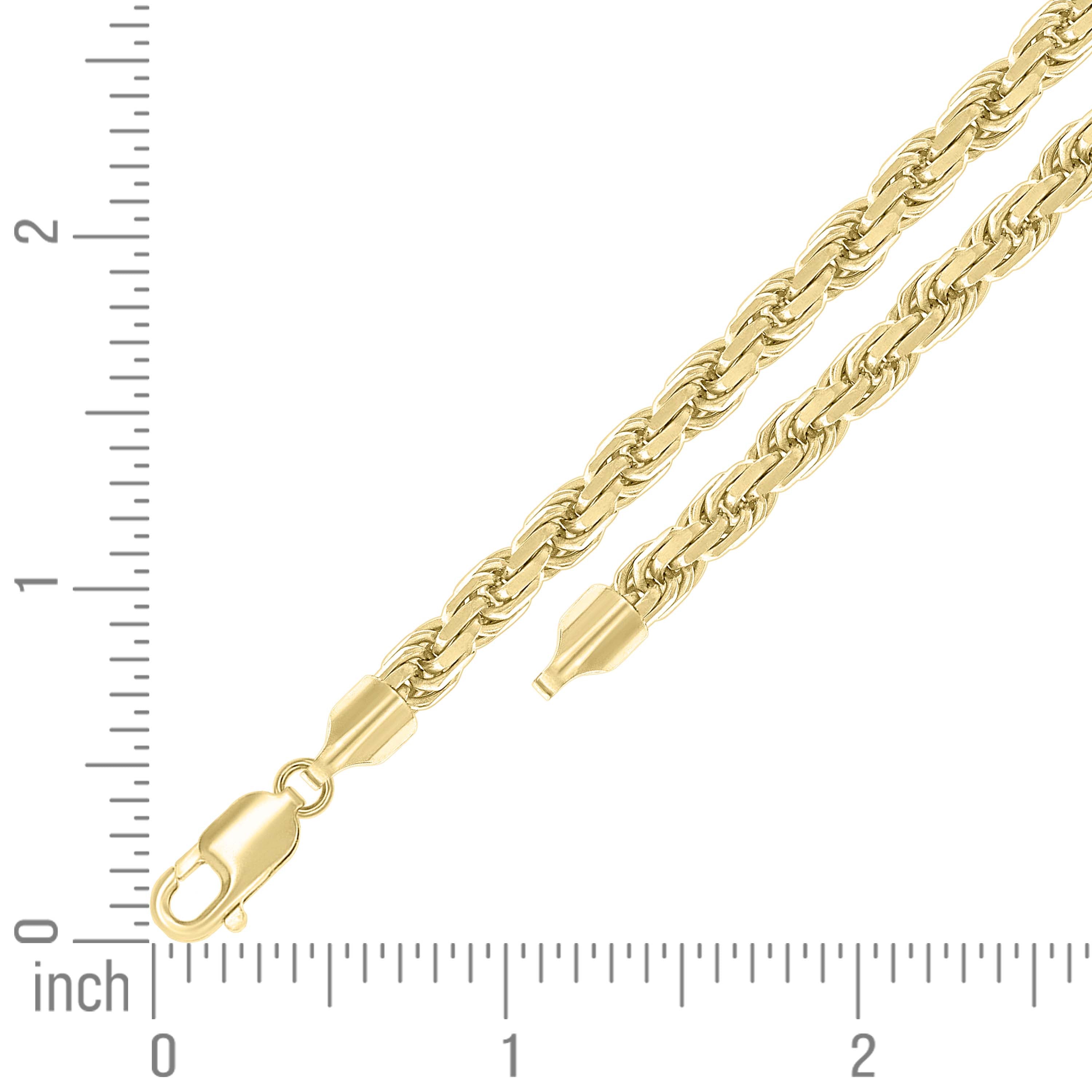 925 Sterling Silver Hollow Rope Chain Yellow 060 3mm