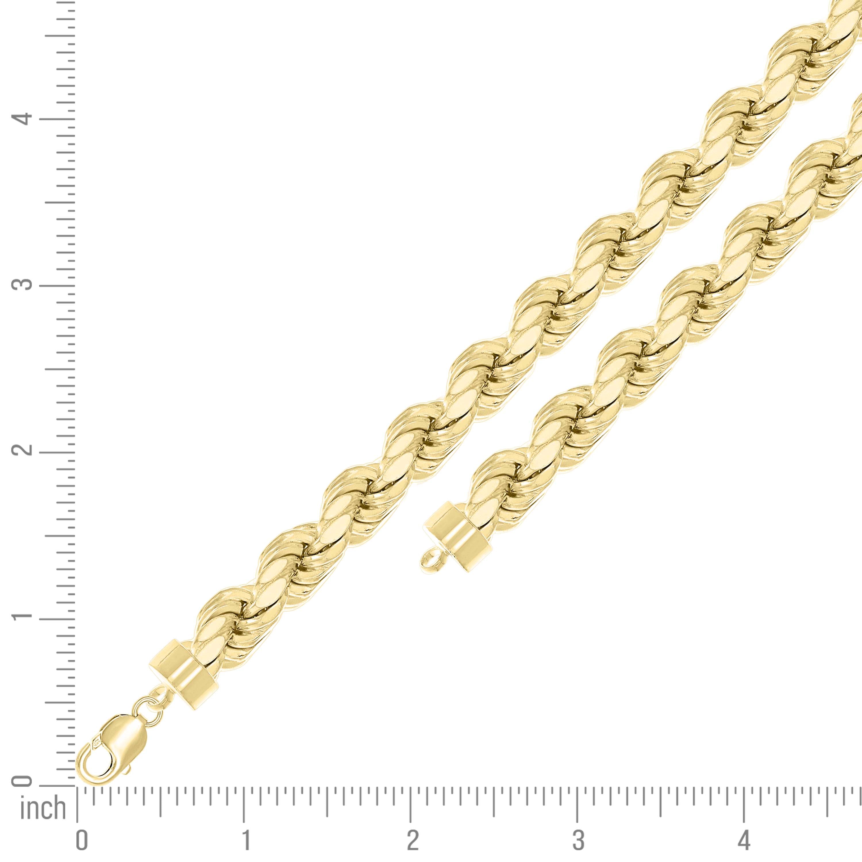 925 Sterling Silver Hollow Rope Chain Yellow 060 3mm